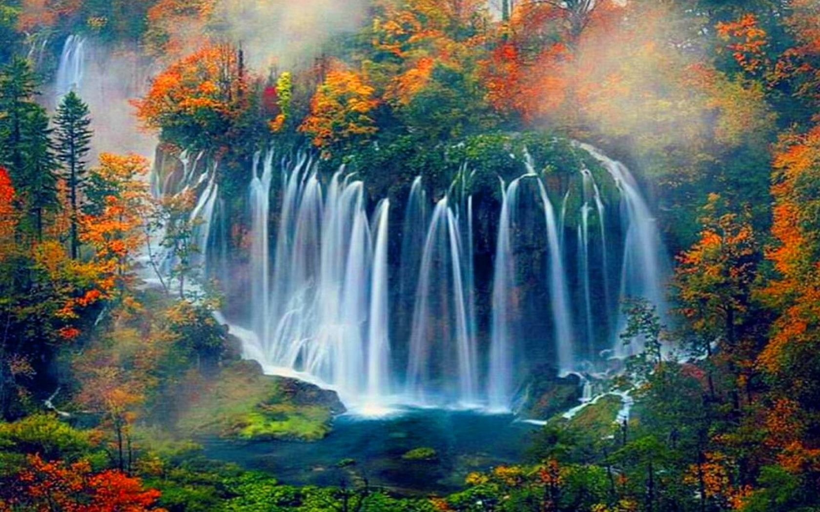 PCデスクトップに秋, 滝, 森, 地球画像を無料でダウンロード