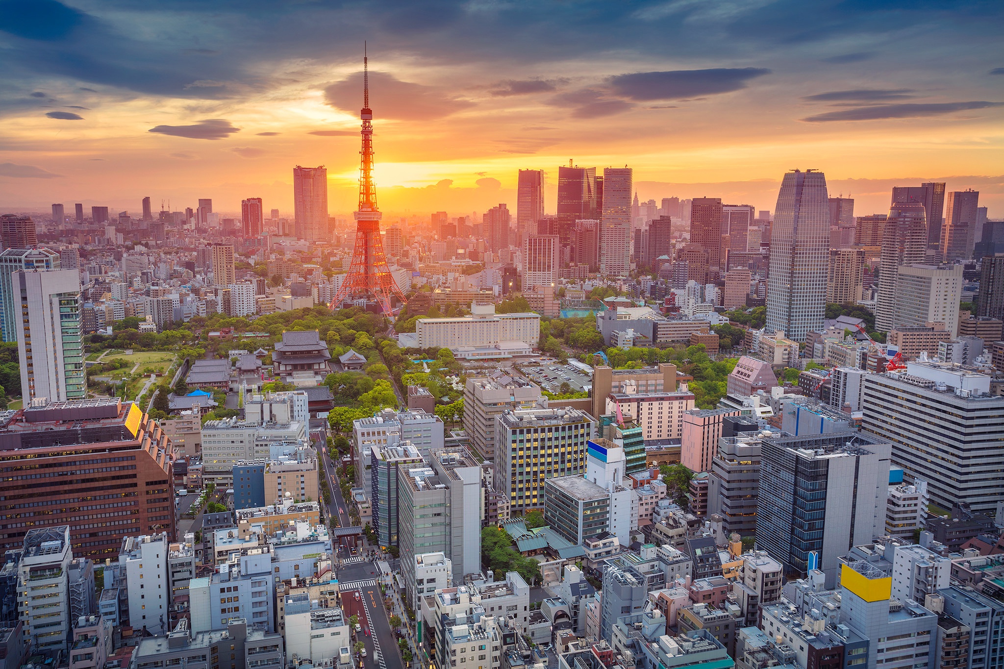 Download mobile wallpaper Cities, Sunset, City, Skyscraper, Building, Japan, Cityscape, Tokyo, Man Made, Tokyo Tower for free.