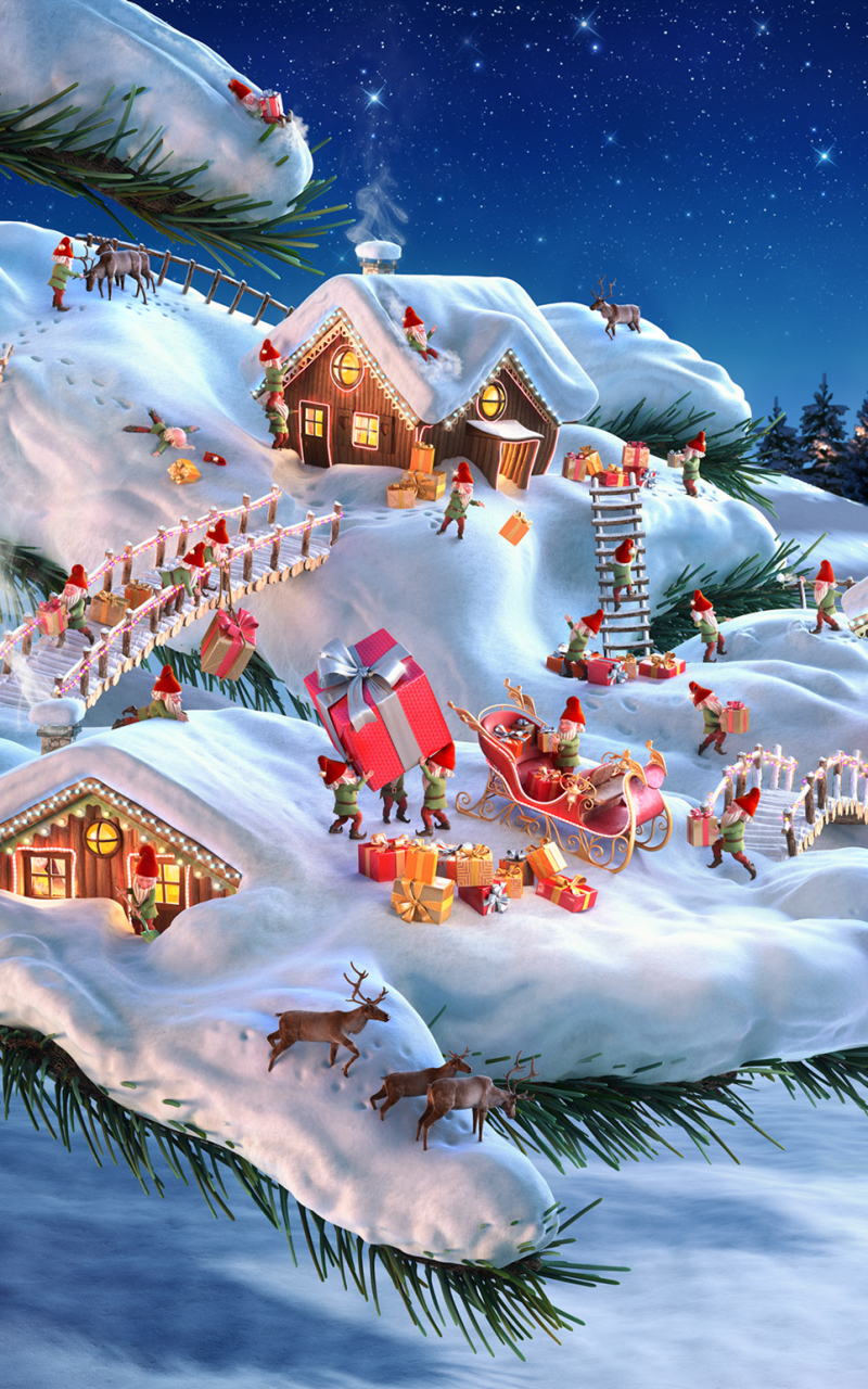 Handy-Wallpaper Feiertage, Weihnachtsmann, Weihnachten, Geschenk kostenlos herunterladen.