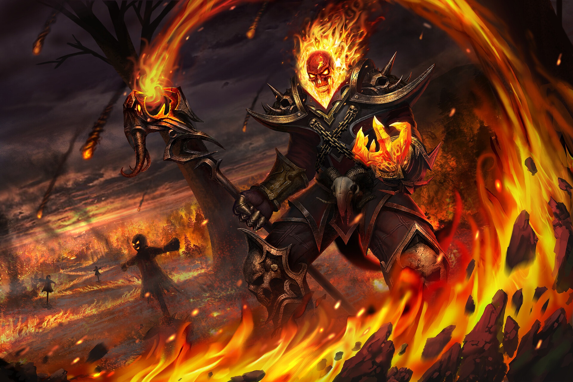 Free download wallpaper Fire, Dark, Flame, Skull, Demon, Armor on your PC desktop