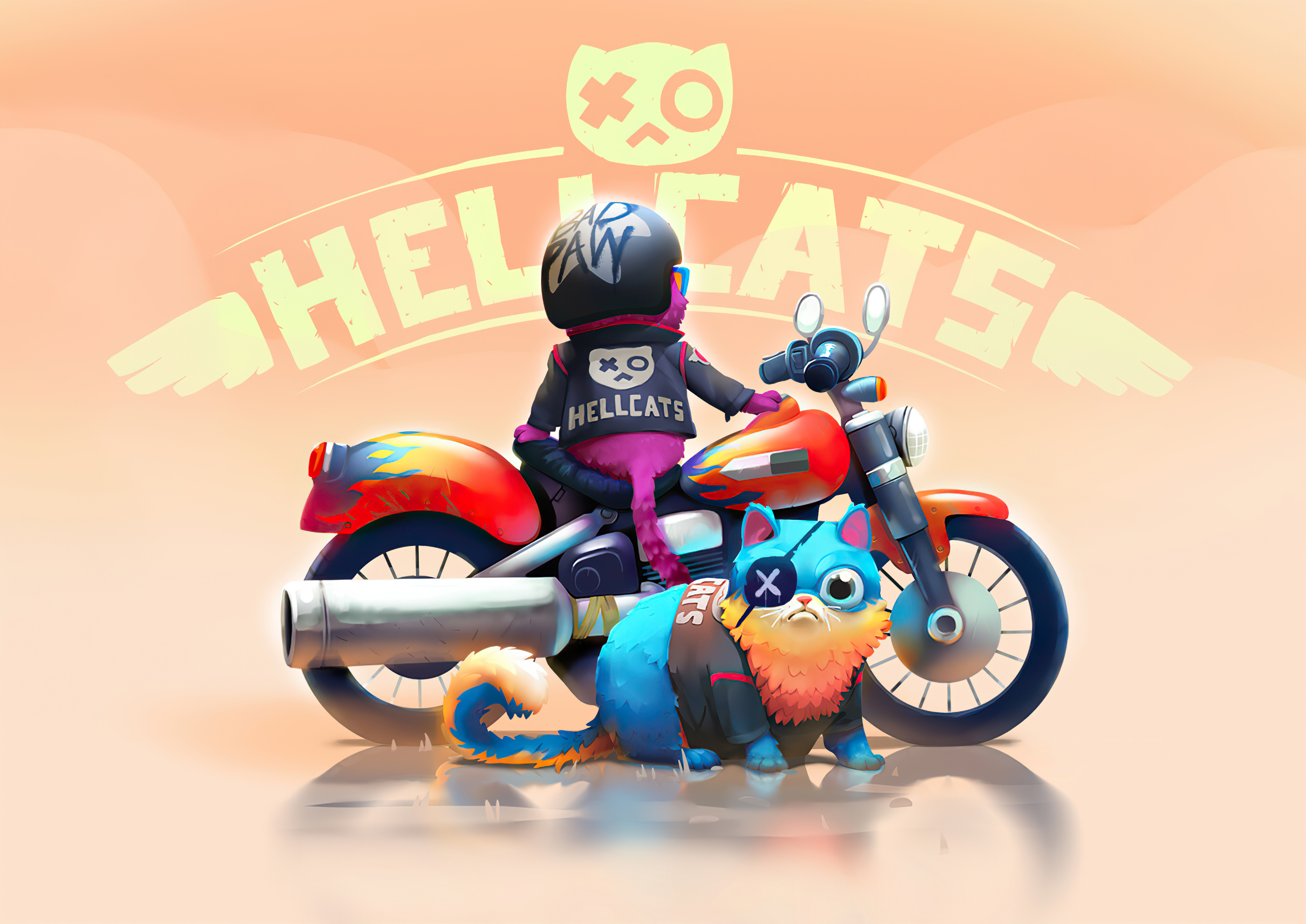 Download mobile wallpaper Fantasy, Cat, Motorcycle, Eye Patch, Fantasy Animals for free.