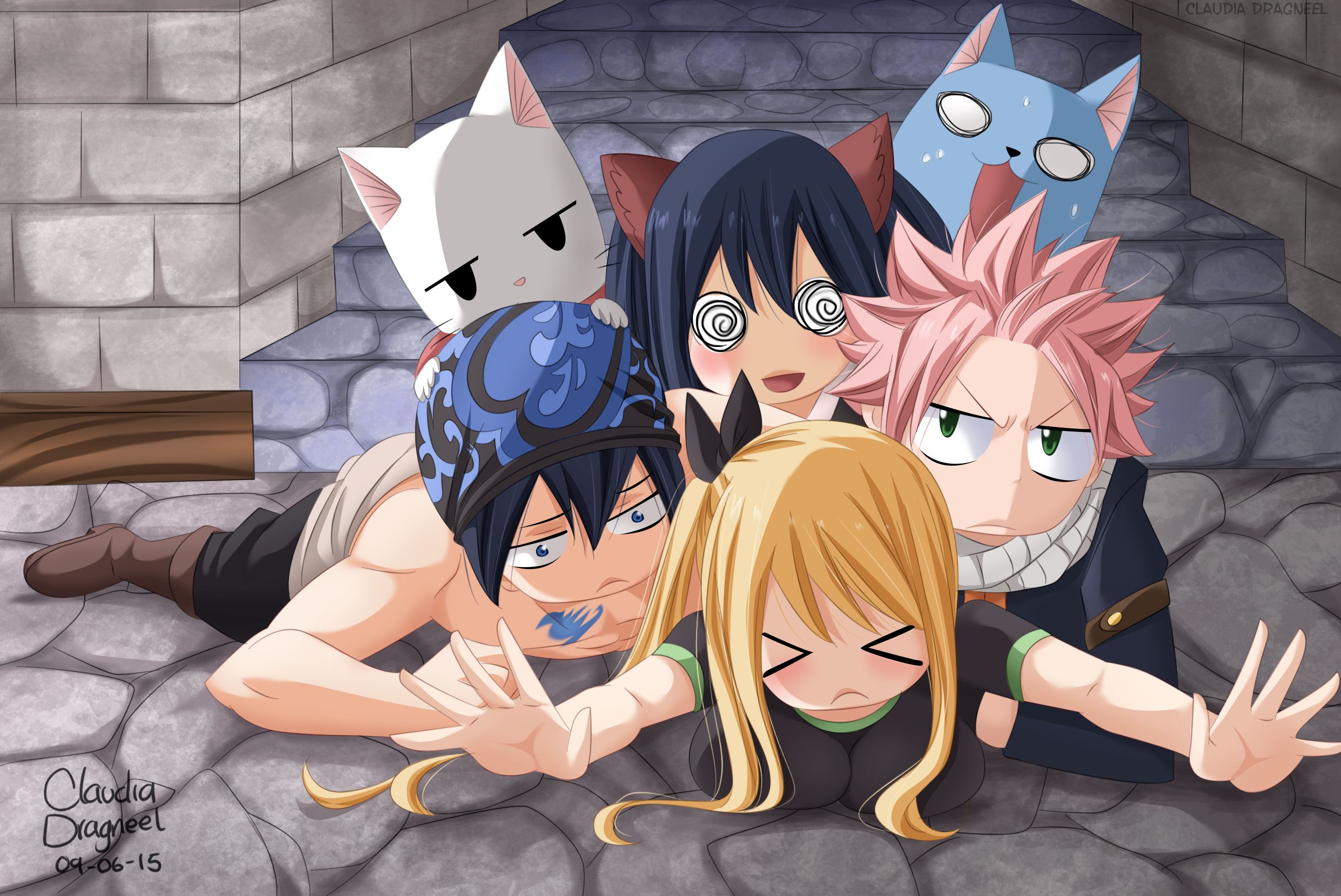 Free download wallpaper Anime, Fairy Tail, Lucy Heartfilia, Natsu Dragneel, Gray Fullbuster, Happy (Fairy Tail), Charles (Fairy Tail), Wendy Marvell on your PC desktop