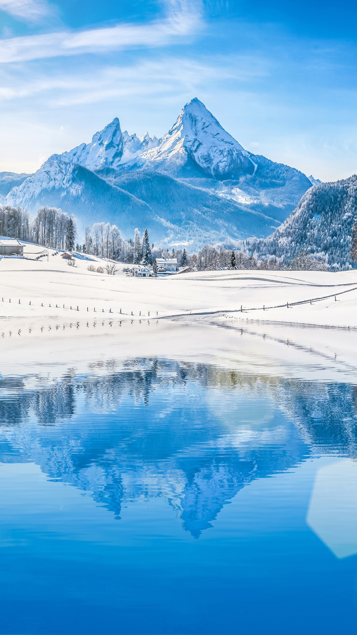Handy-Wallpaper Landschaft, Winter, Natur, Schnee, Berg, Gipfel, Gebirge, Fotografie, Spiegelung, Betrachtung kostenlos herunterladen.