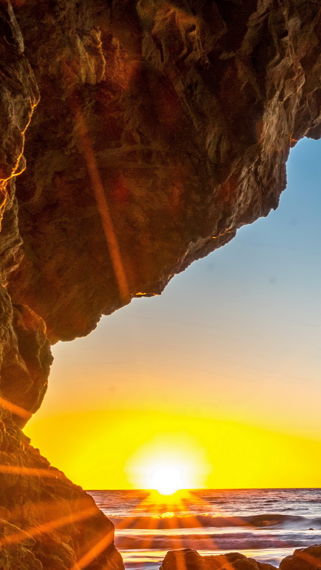 Download mobile wallpaper Nature, Caves, Horizon, Sunrise, Earth, Cave for free.