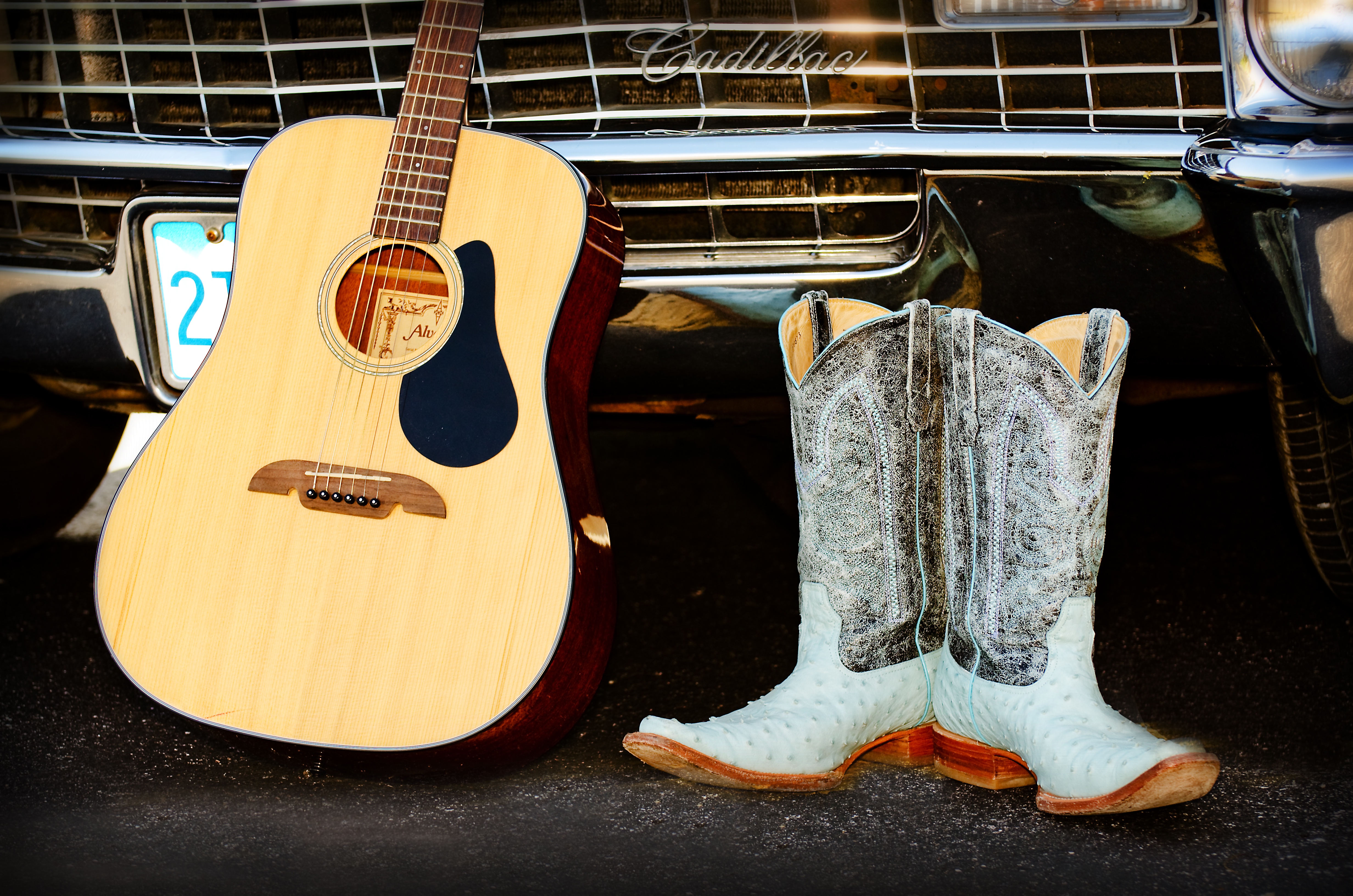 Download mobile wallpaper Music, Cadillac, Guitar, Boots, Instrument for free.