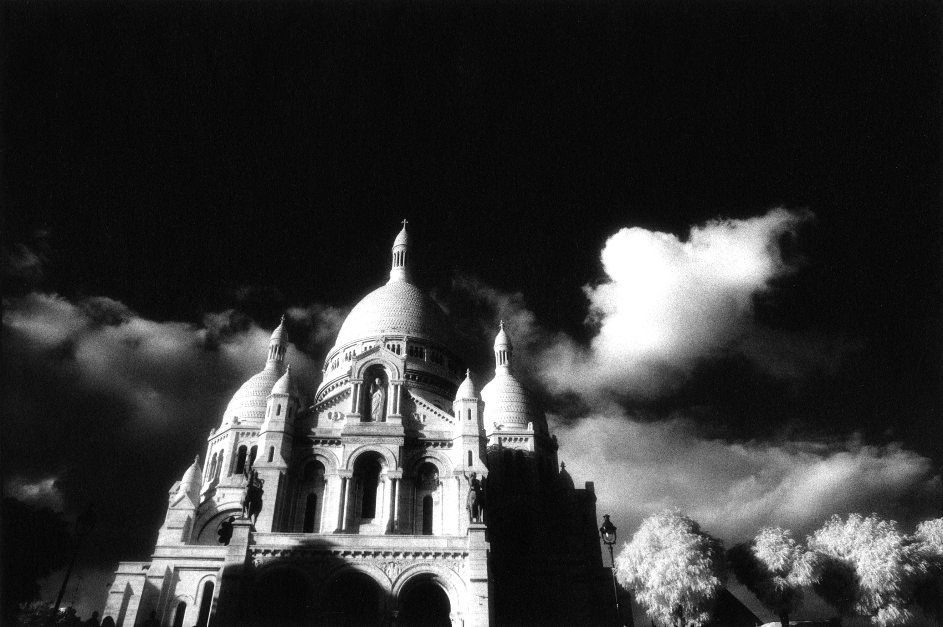 religious, sacré cœur, basilica, black & white, cloud, france, monument, paris, basilicas