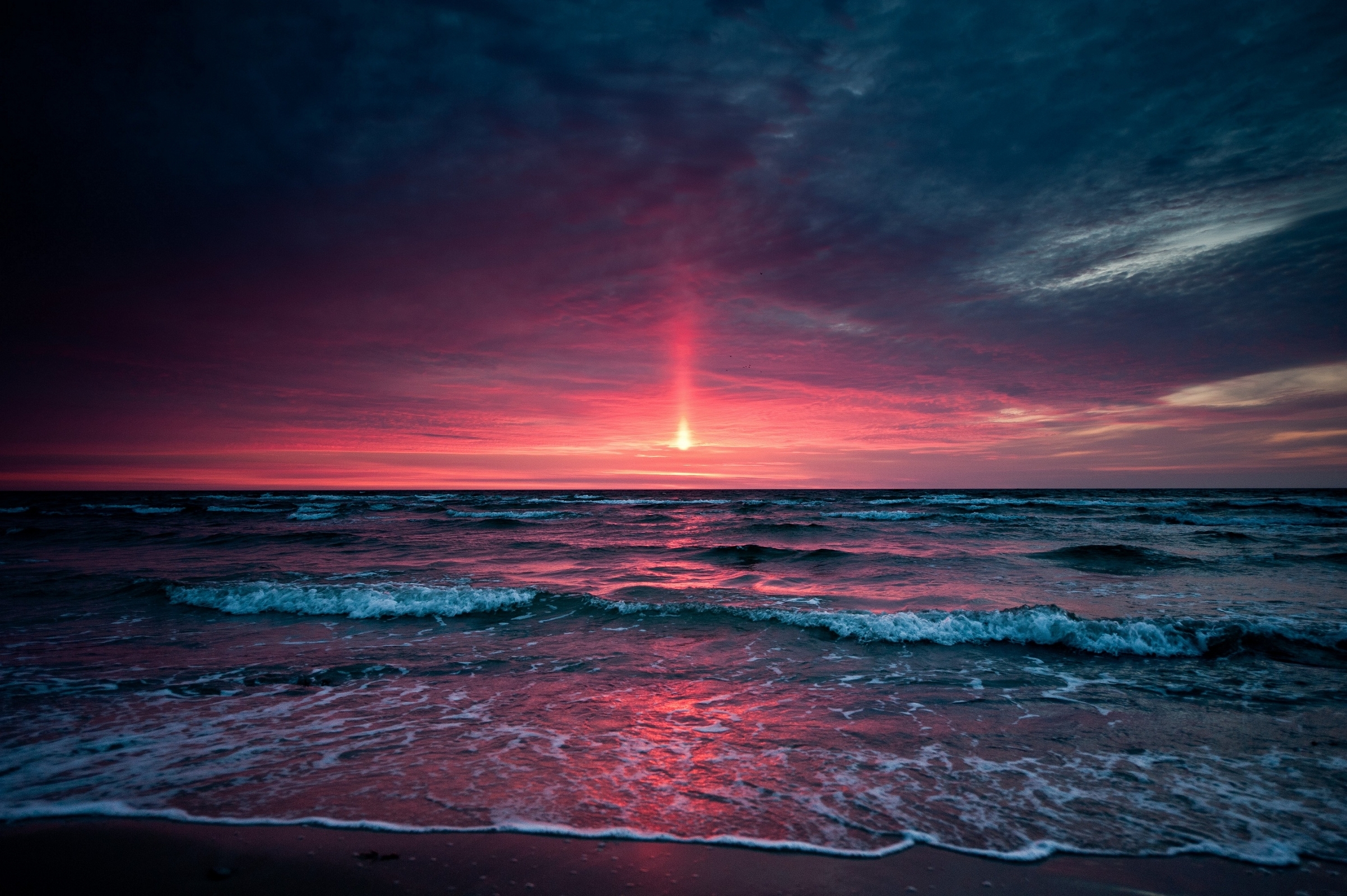 Free download wallpaper Landscape, Sunset, Sea, Waves on your PC desktop