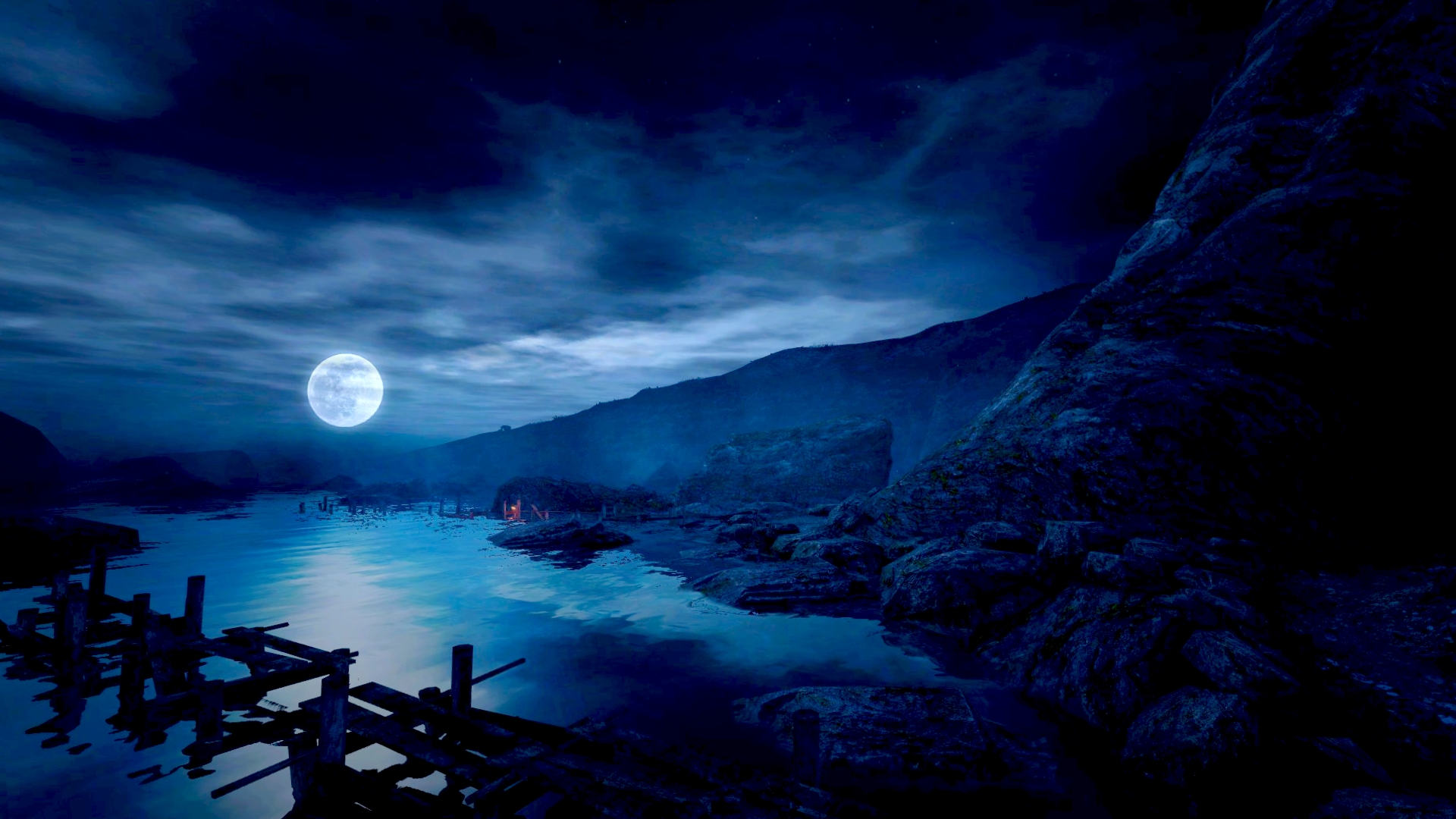 Download mobile wallpaper Landscape, Night, Moon, Artistic for free.