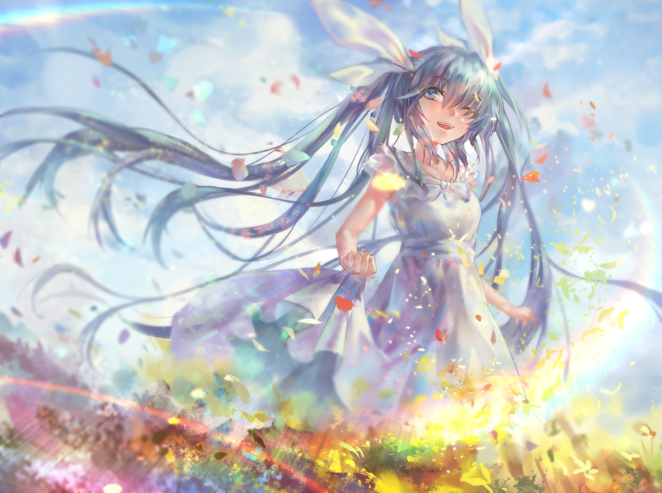 Free download wallpaper Anime, Vocaloid, Blue Hair, Hatsune Miku, Long Hair, Aqua Eyes, White Dress on your PC desktop