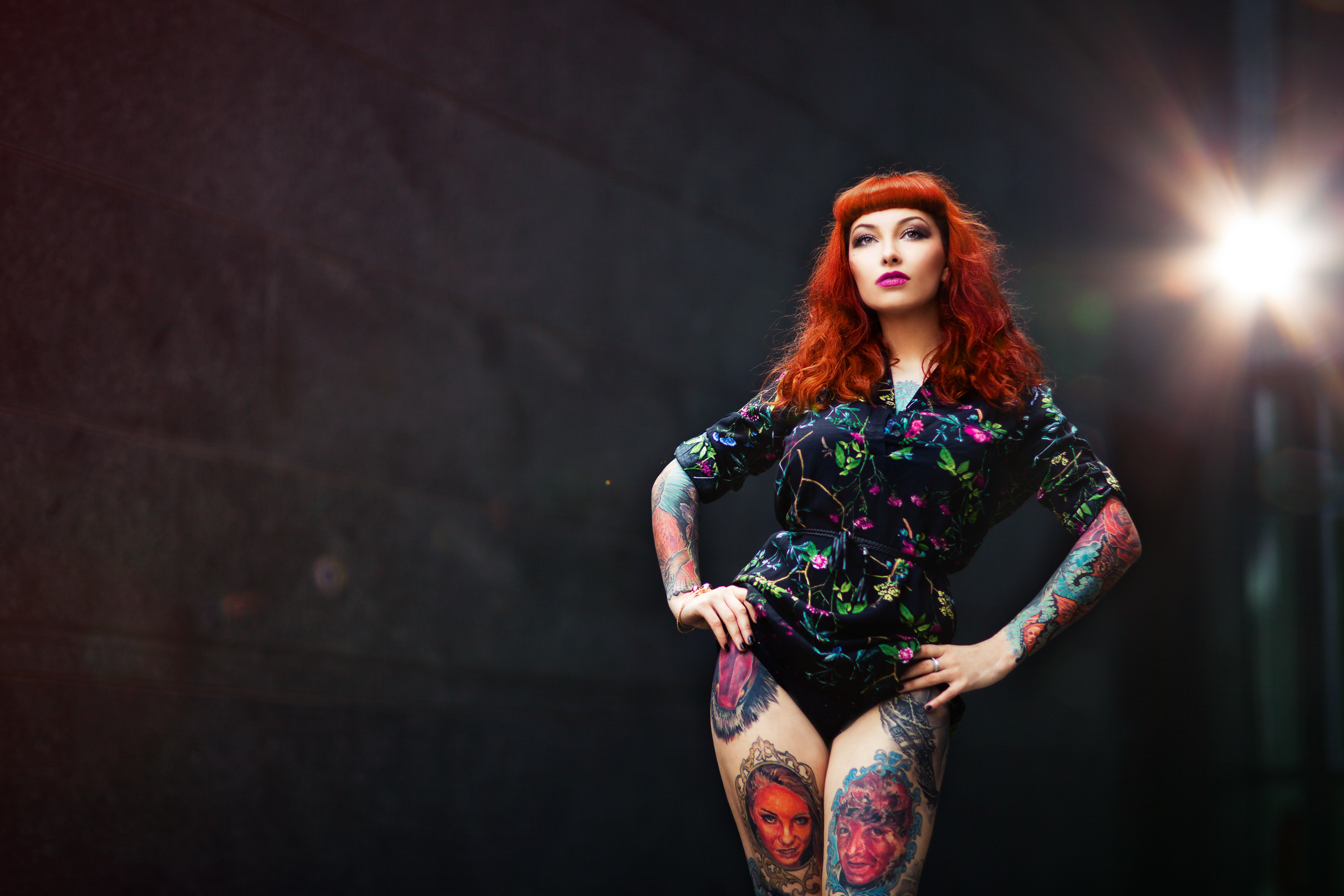 Free download wallpaper Redhead, Tattoo, Model, Women, Brown Eyes, Lipstick on your PC desktop