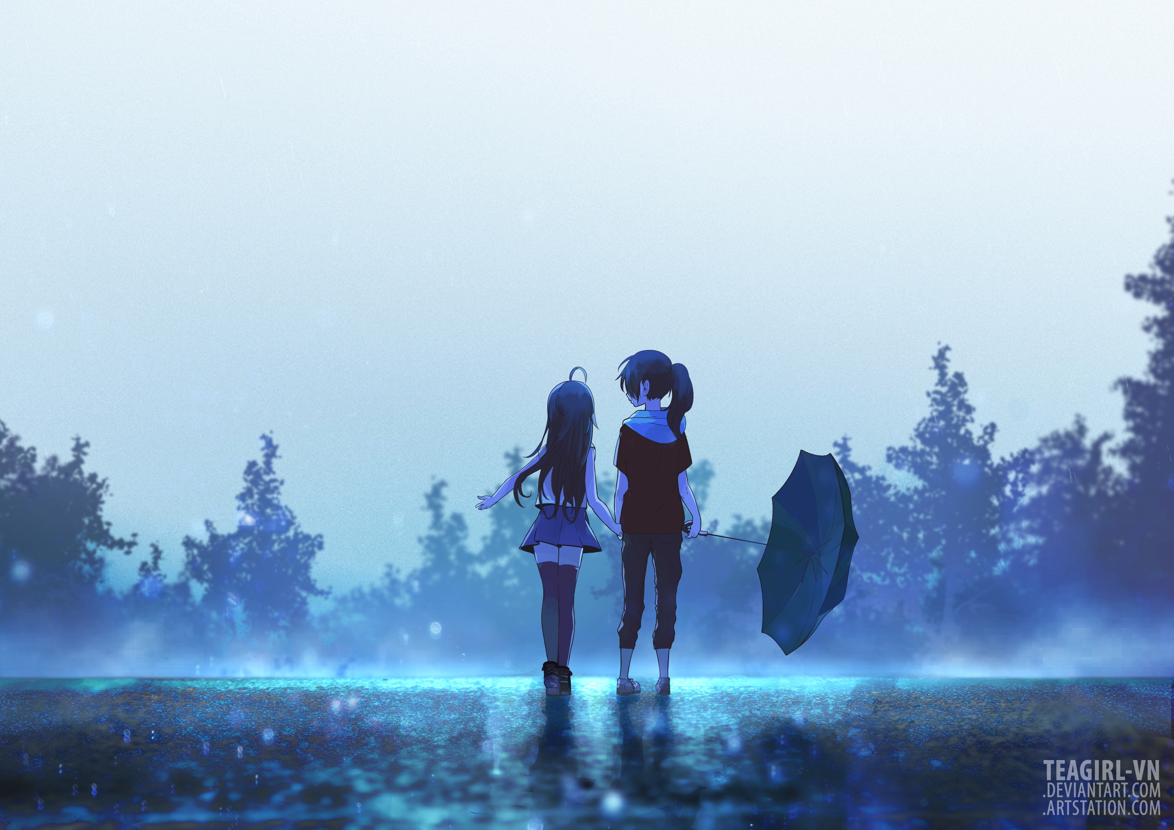 Download mobile wallpaper Anime, Rain, Umbrella, Original, Yuri for free.