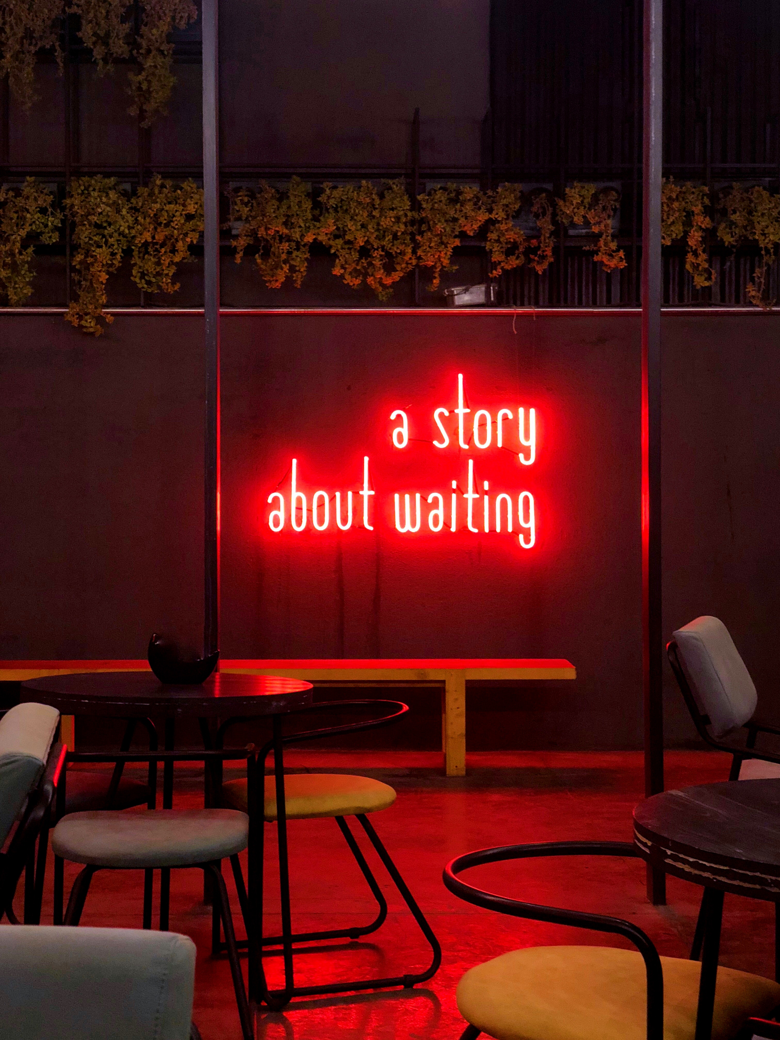 neon, text, cafe, words, inscription, café, expectation, waiting HD wallpaper