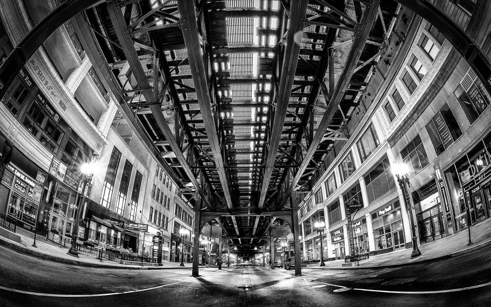 Download mobile wallpaper City, Photography, Black & White, Fisheye for free.