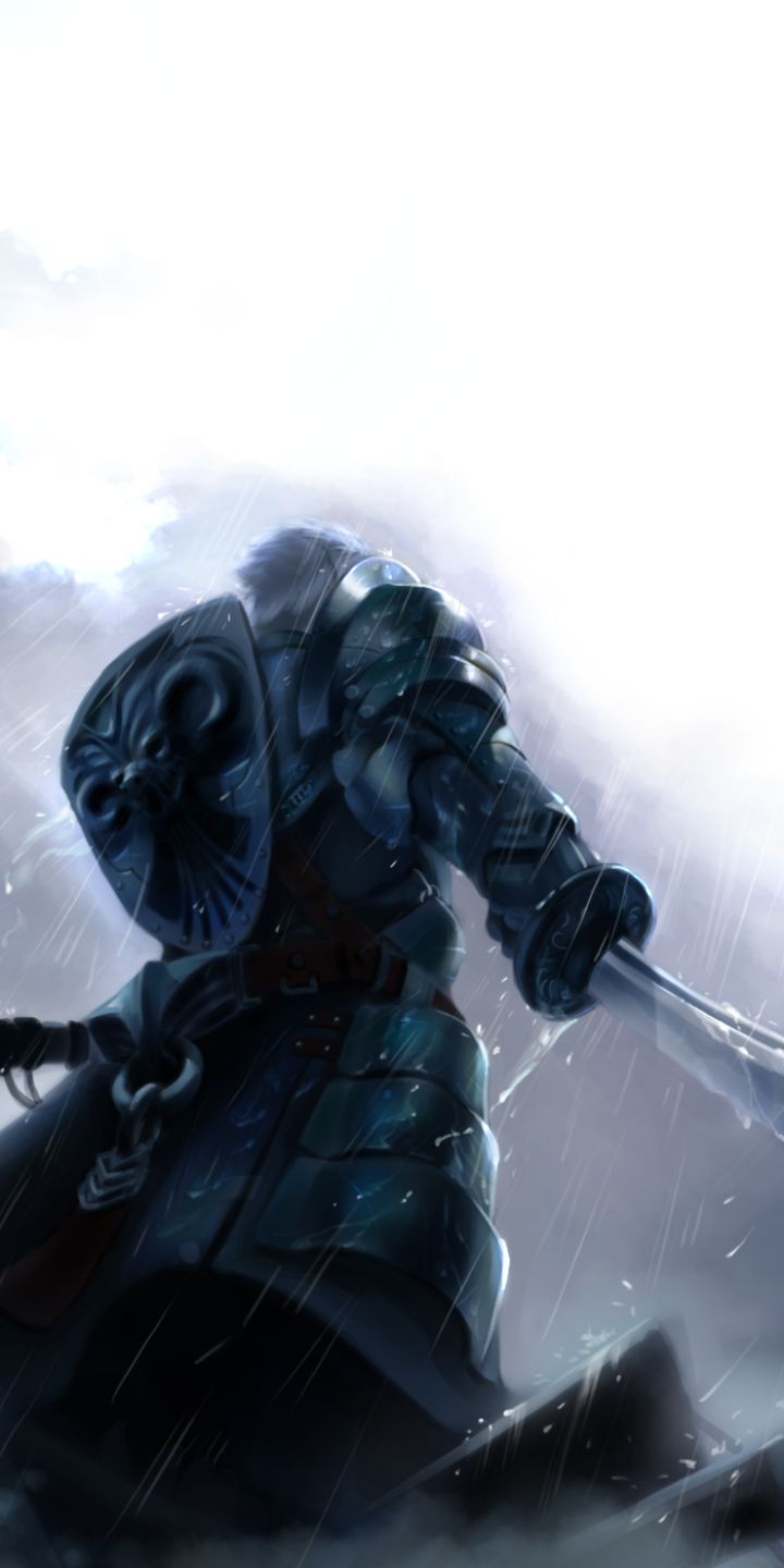 Download mobile wallpaper Anime, Rain, Shield, Warrior, Knight, Armor, Original for free.