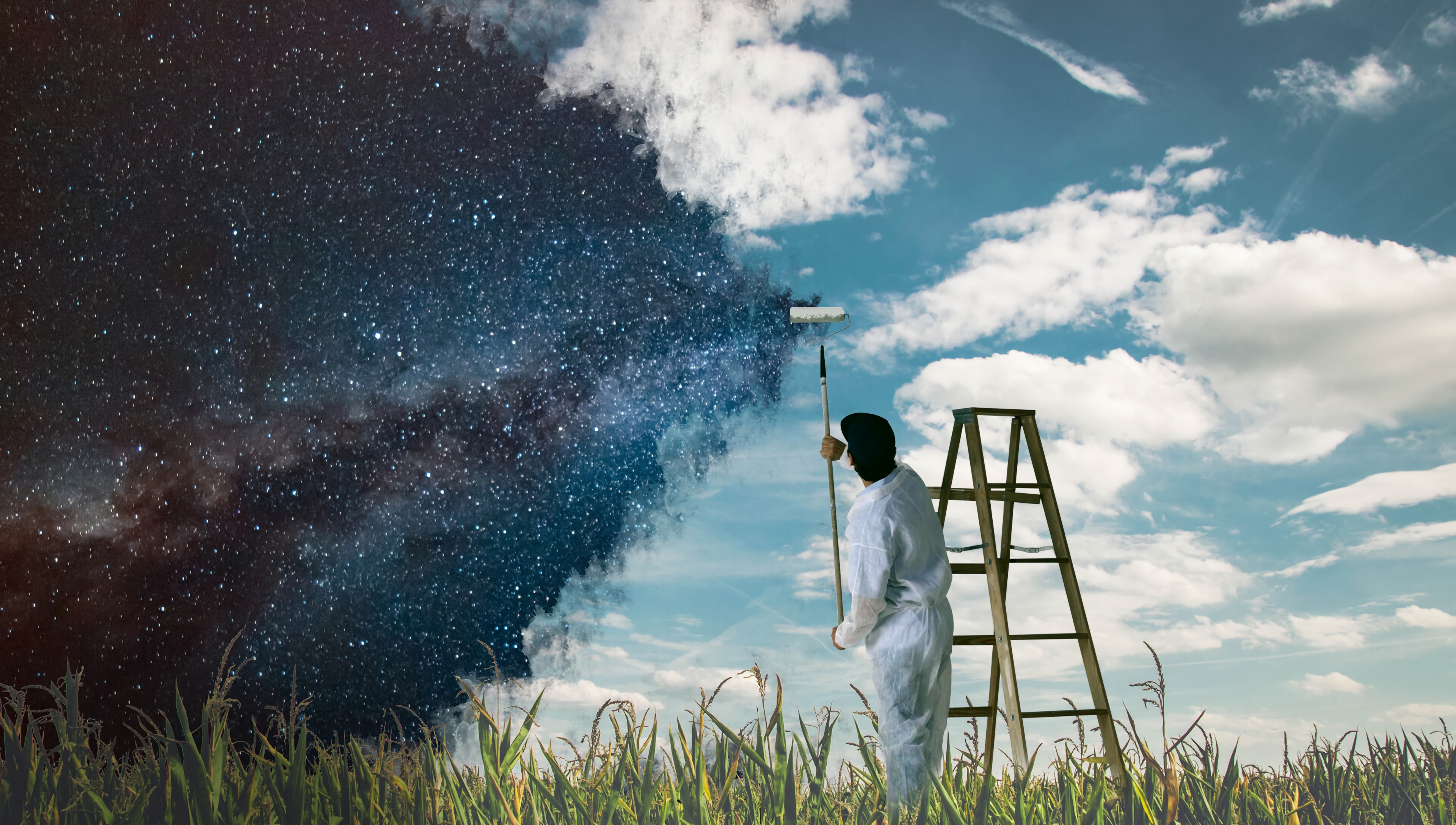 Free download wallpaper Sky, Miscellanea, Miscellaneous, Ladder, Art, Stairs, Universe on your PC desktop
