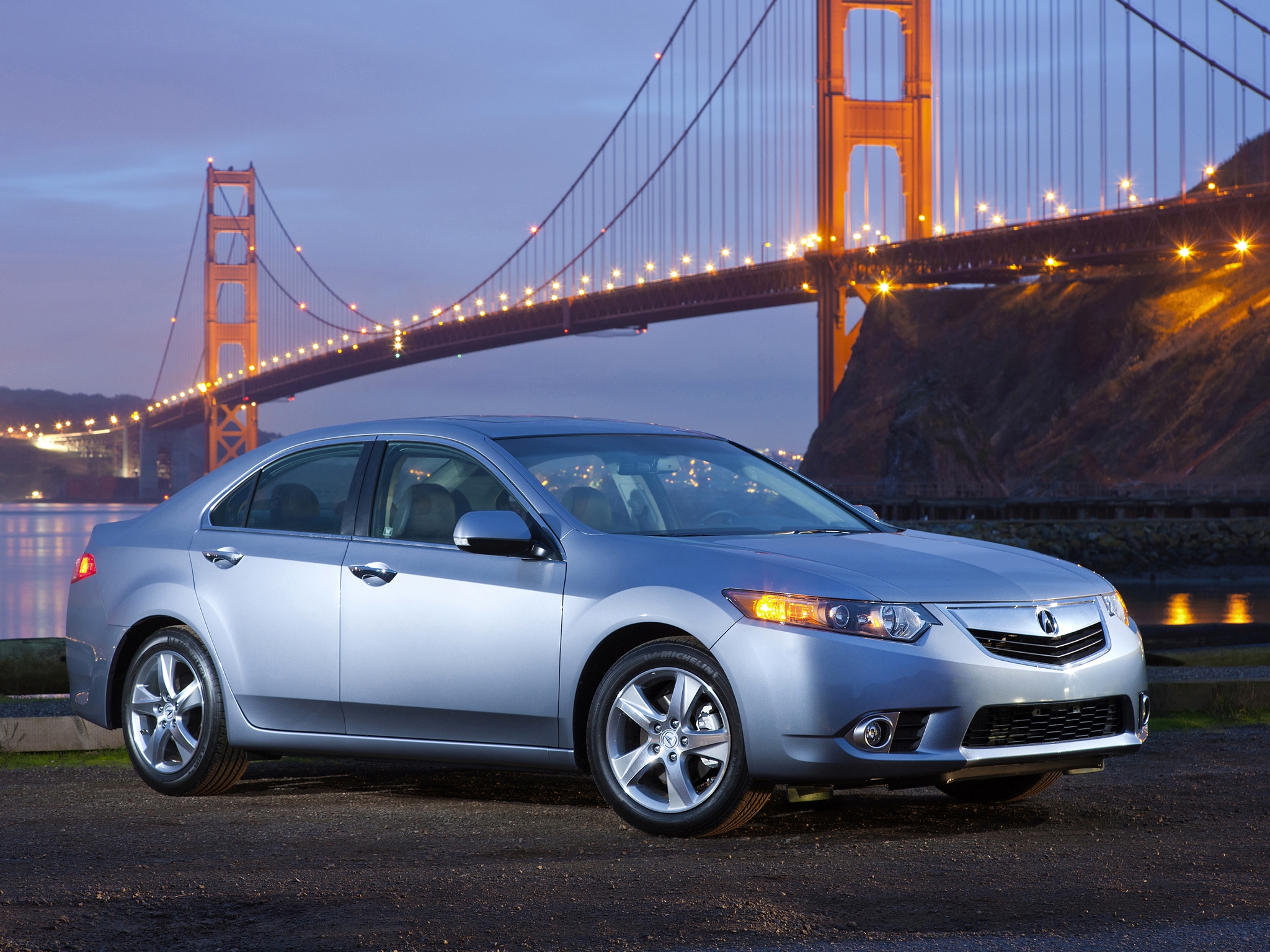 Free download wallpaper Rivers, Acura, Lights, Bridge, Side View, Style, Akura, 2010, Tsx, Auto, Cars on your PC desktop