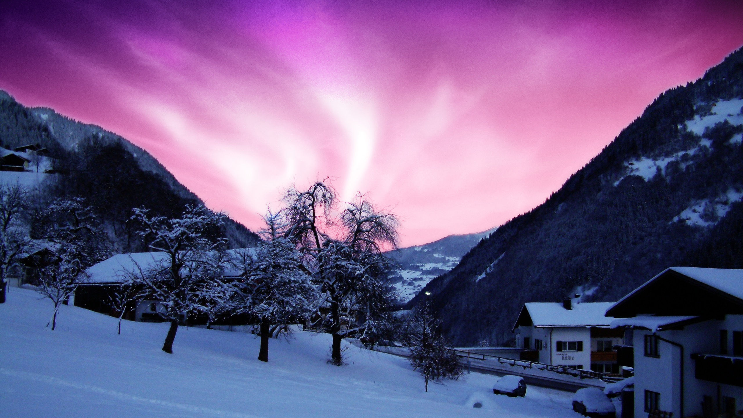 Download mobile wallpaper Winter, Sky, Night, Mountain, Light, Tree, Aurora Borealis, Photography for free.
