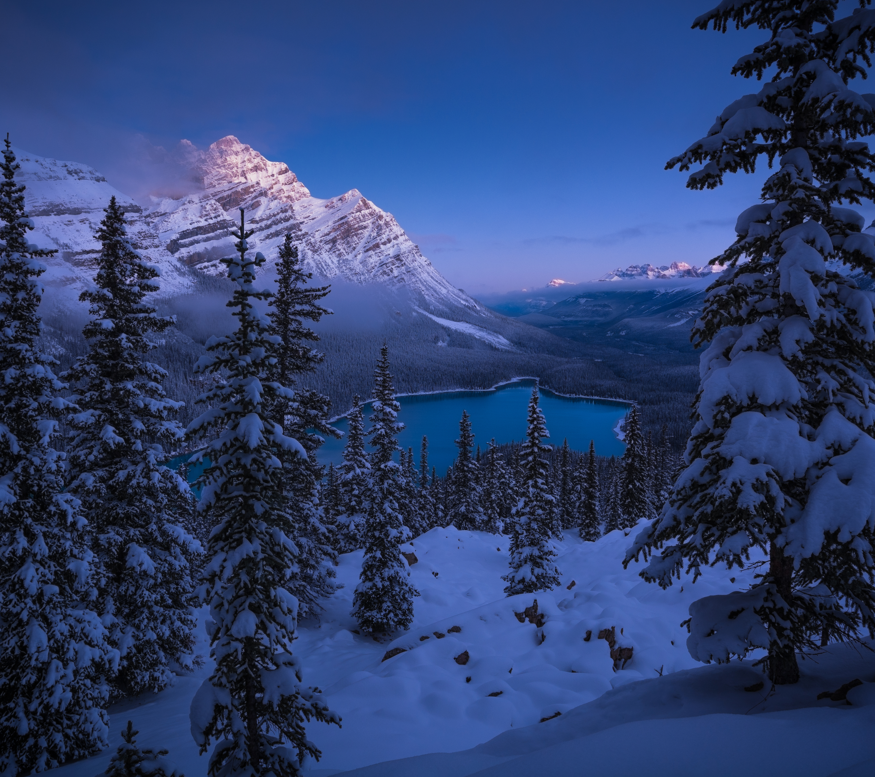 PCデスクトップに風景, 冬, 雪, 湖, 山, 地球, バンフ国立公園画像を無料でダウンロード