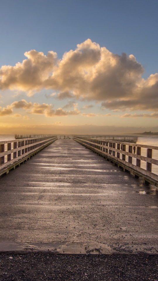 Handy-Wallpaper Horizont, Seebrücke, Sonnenaufgang, Wolke, Himmel, Menschengemacht kostenlos herunterladen.