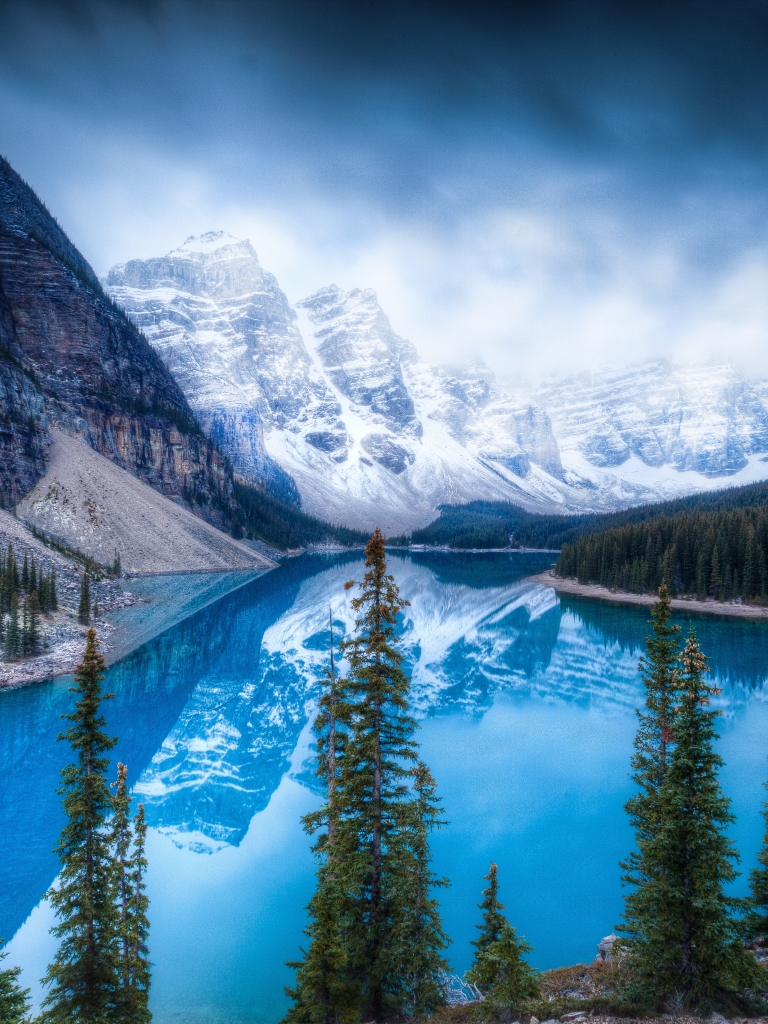 Download mobile wallpaper Lakes, Mountain, Lake, Reflection, Canada, Earth, Alberta, Moraine Lake, Banff National Park, Canadian Rockies, Valley Of Ten Peaks for free.