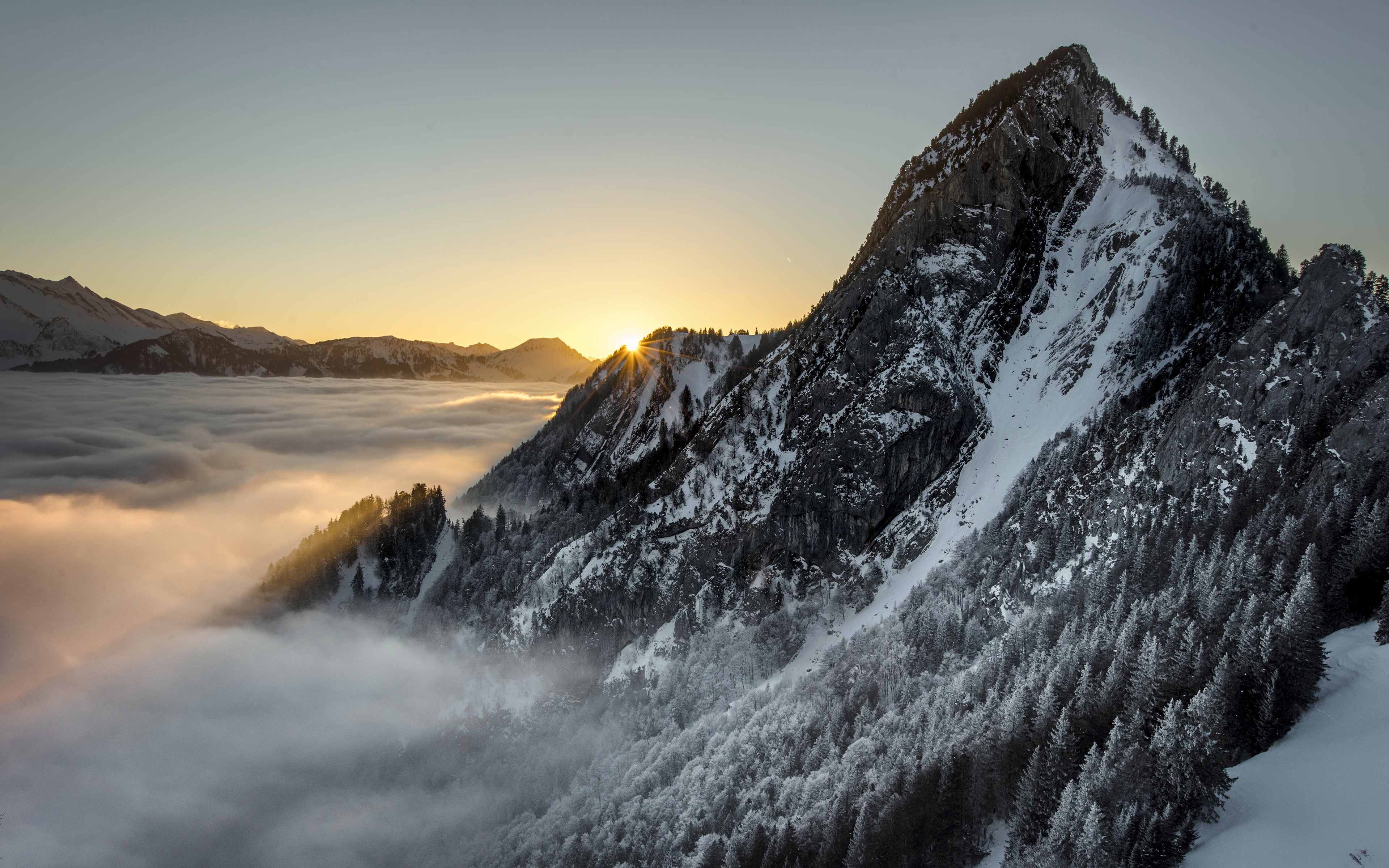 Free download wallpaper Mountains, Snow, Dawn, Mountain, Sunrise, Earth, Cloud on your PC desktop