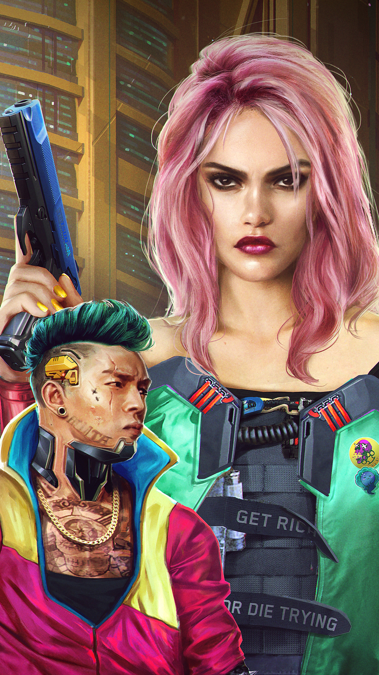 Download mobile wallpaper Weapon, Cyberpunk, Pink Hair, Video Game, Cyberpunk 2077 for free.