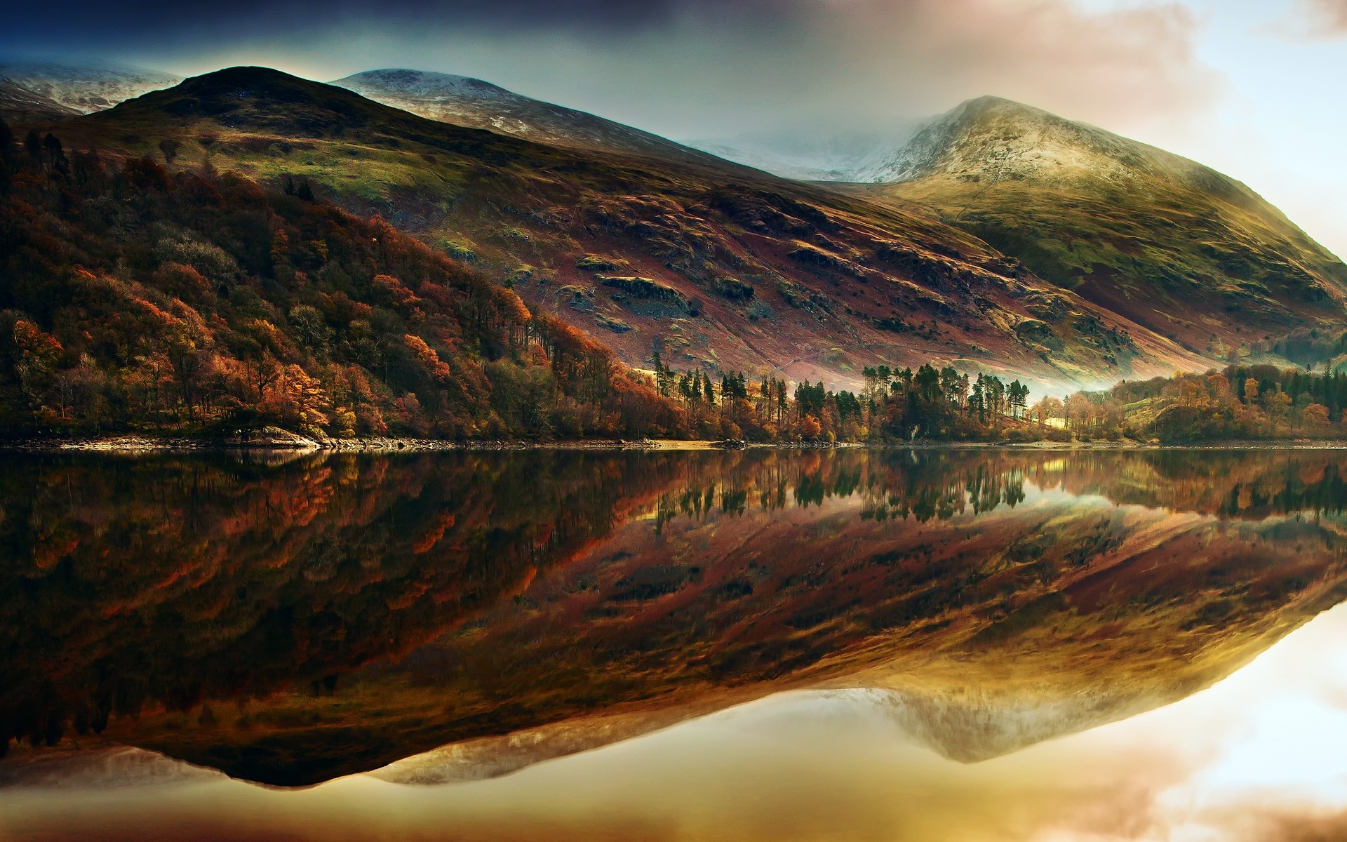 Free download wallpaper Water, Mountains, Mountain, Reflection, Fall, Earth, Late Autumn on your PC desktop