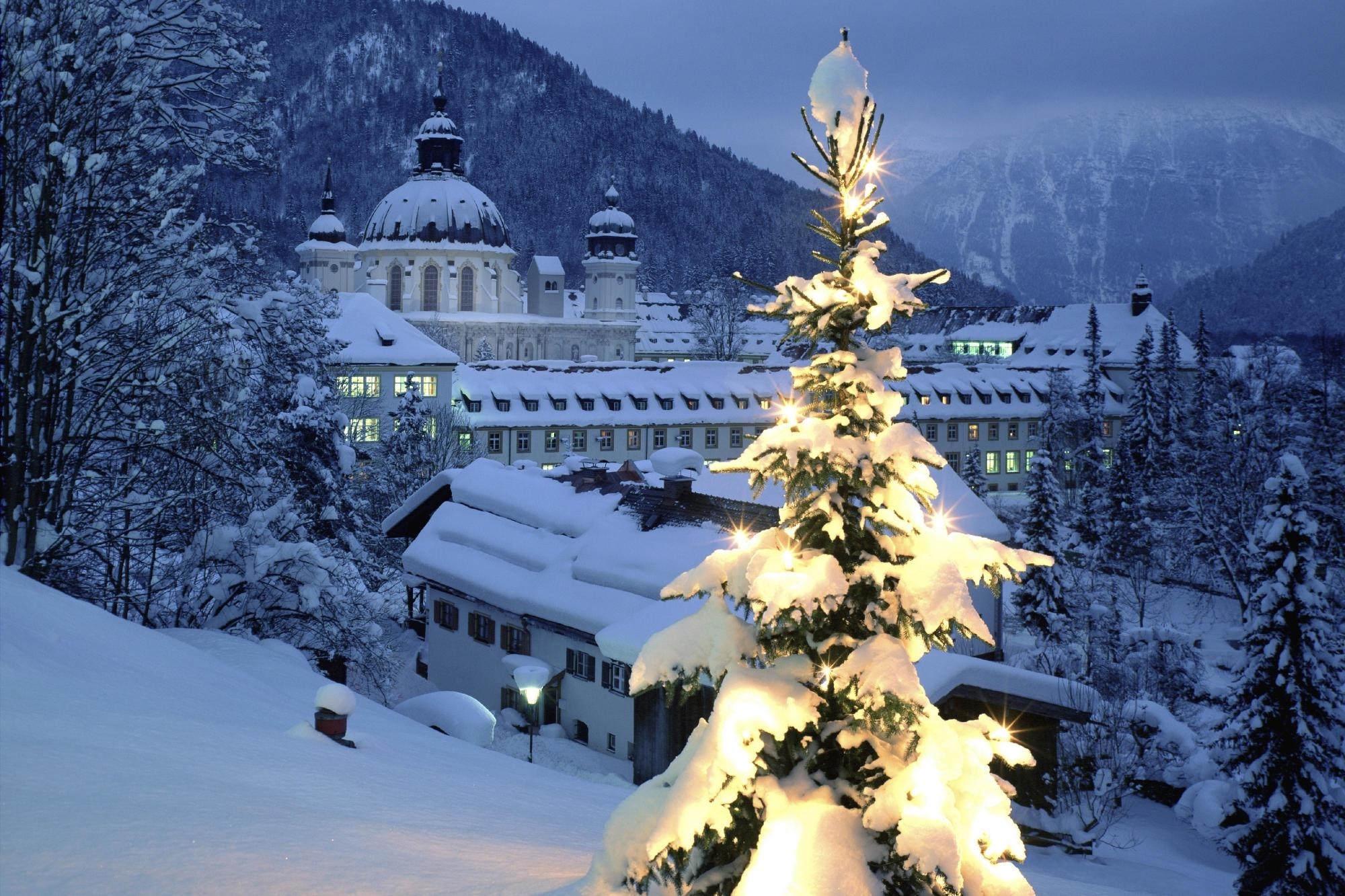 Download mobile wallpaper Christmas, Christmas Lights, Christmas Tree, Snow, Holiday for free.