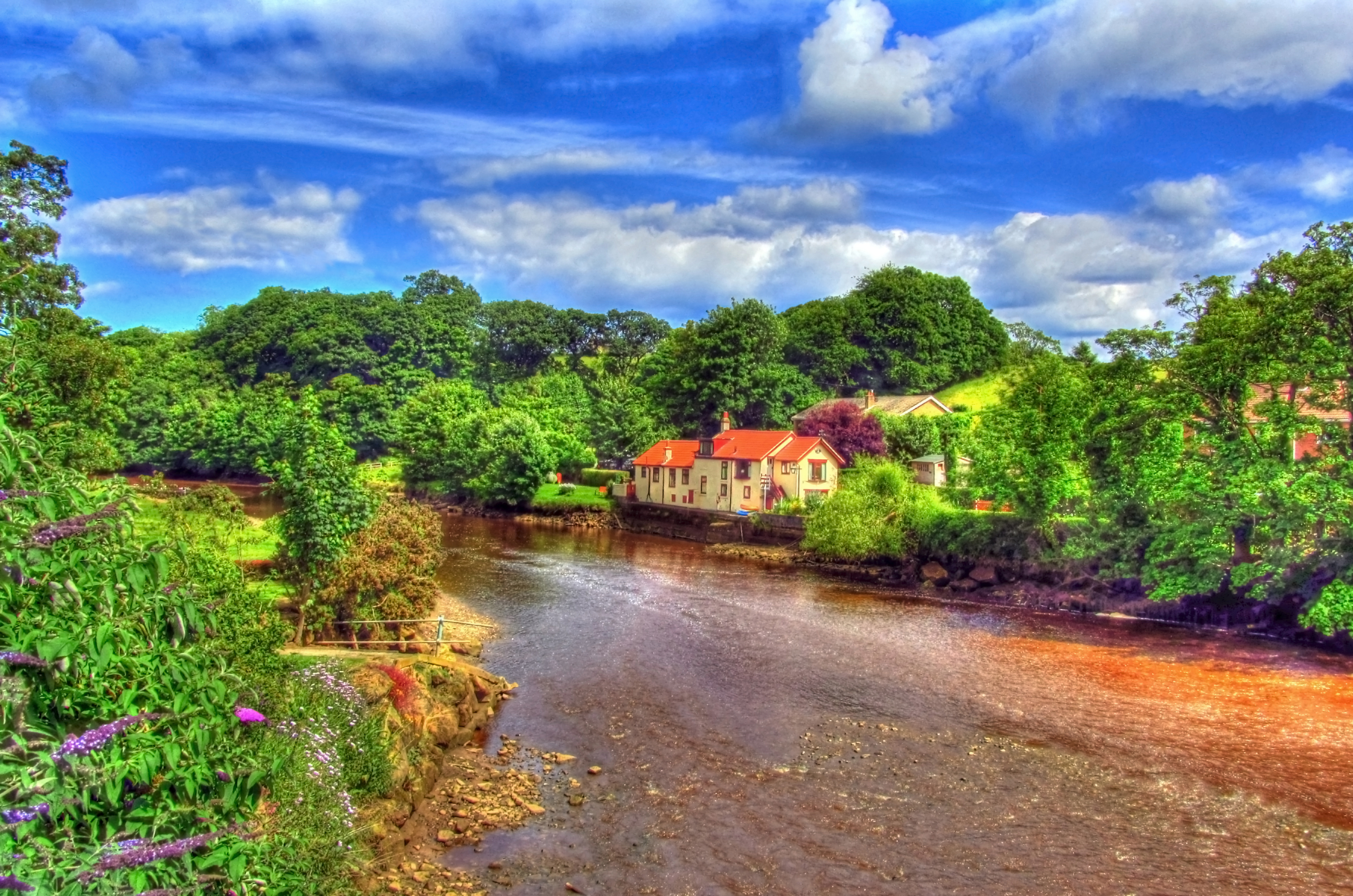 river, hdr, house, photography, cloud, scenery, sky