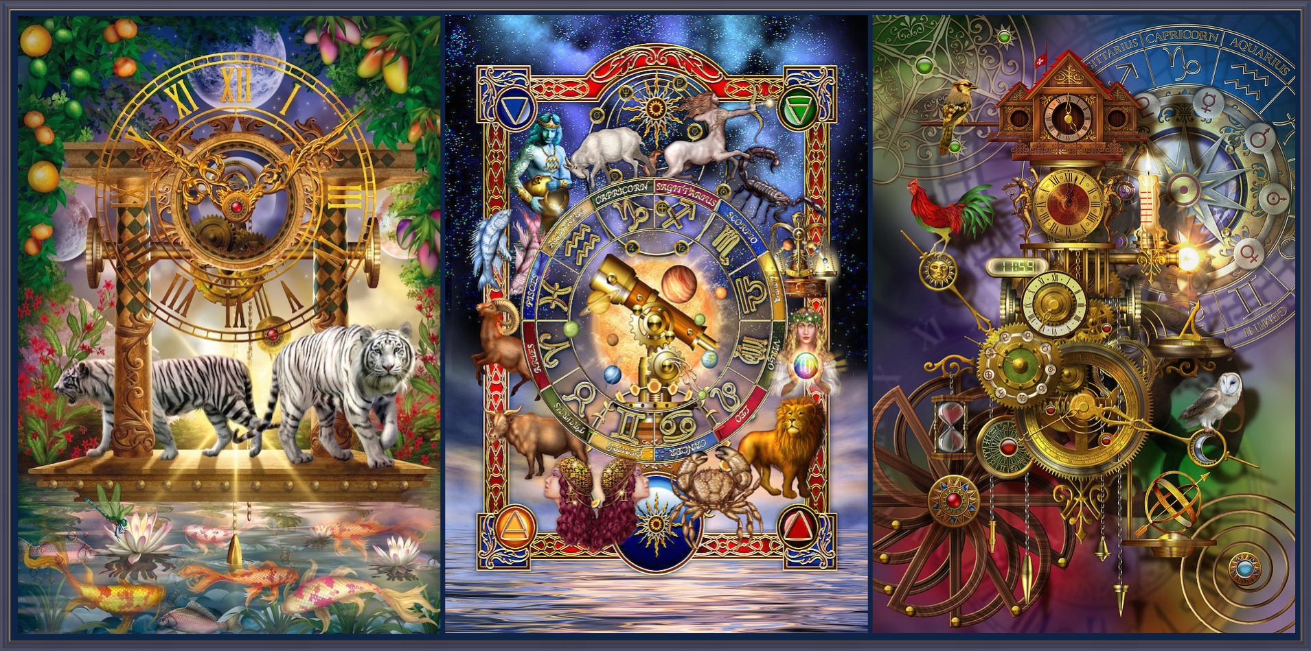 Download mobile wallpaper Zodiac, Clock, Collage, Artistic for free.