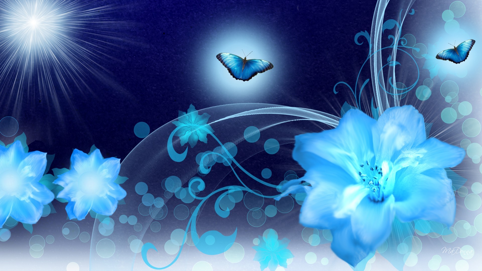 無料モバイル壁紙蝶, フラワーズ, 花, 青い, 芸術的をダウンロードします。