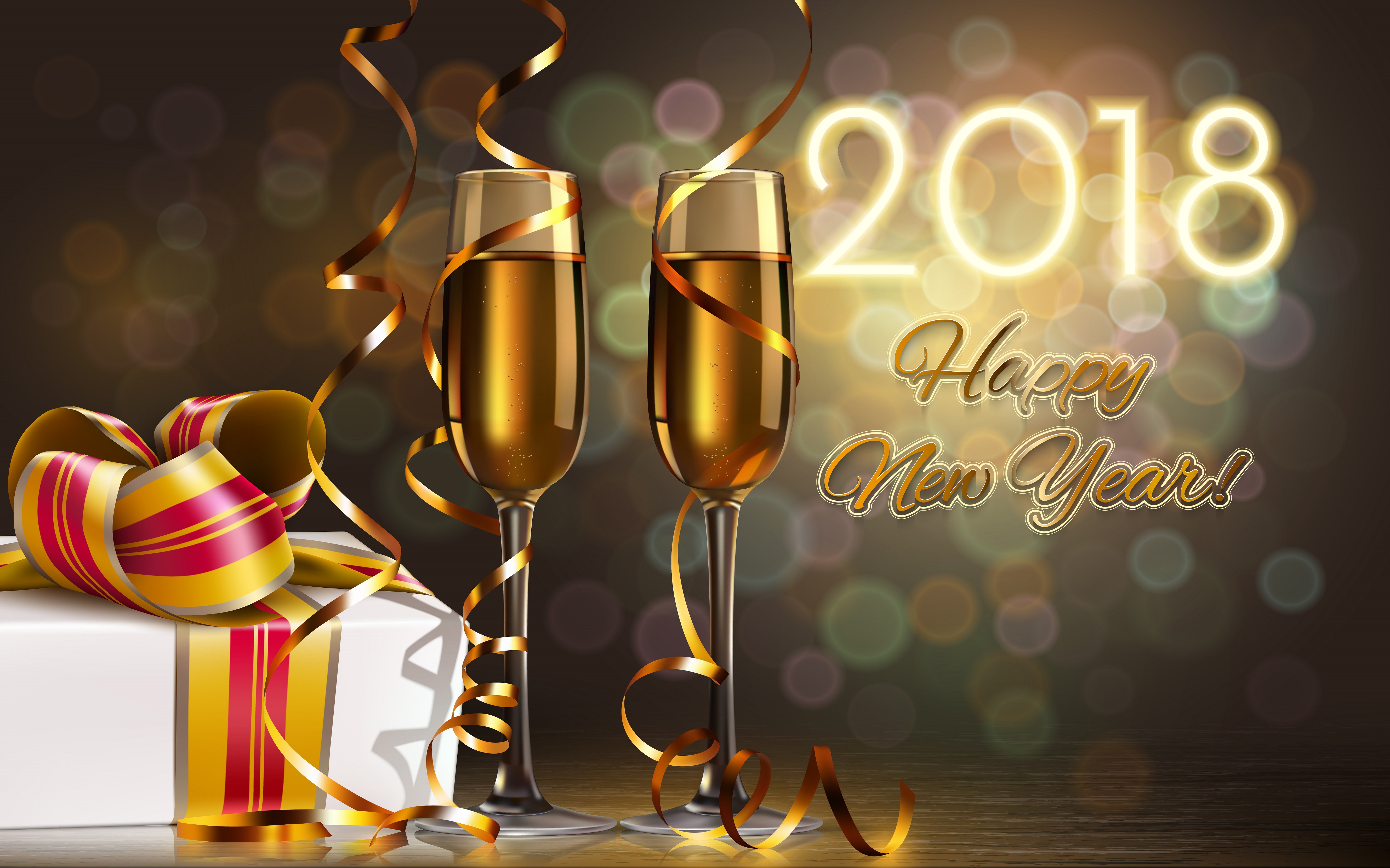 873741壁紙のダウンロードホリデー, 2018年新年, シャンパン, 贈り物, あけましておめでとう, 新年-スクリーンセーバーと写真を無料で