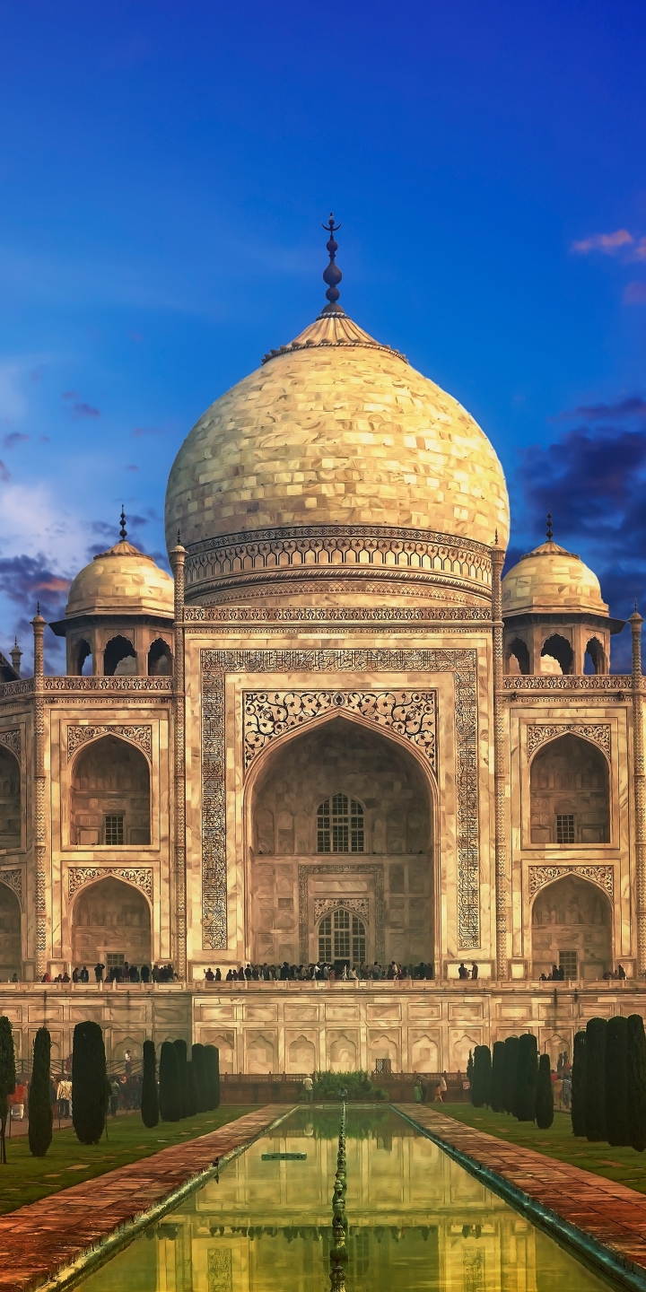 Download mobile wallpaper Sunset, Monuments, Taj Mahal, Dome, India, Agra, Mausoleum, Man Made, Uttar Pradesh for free.