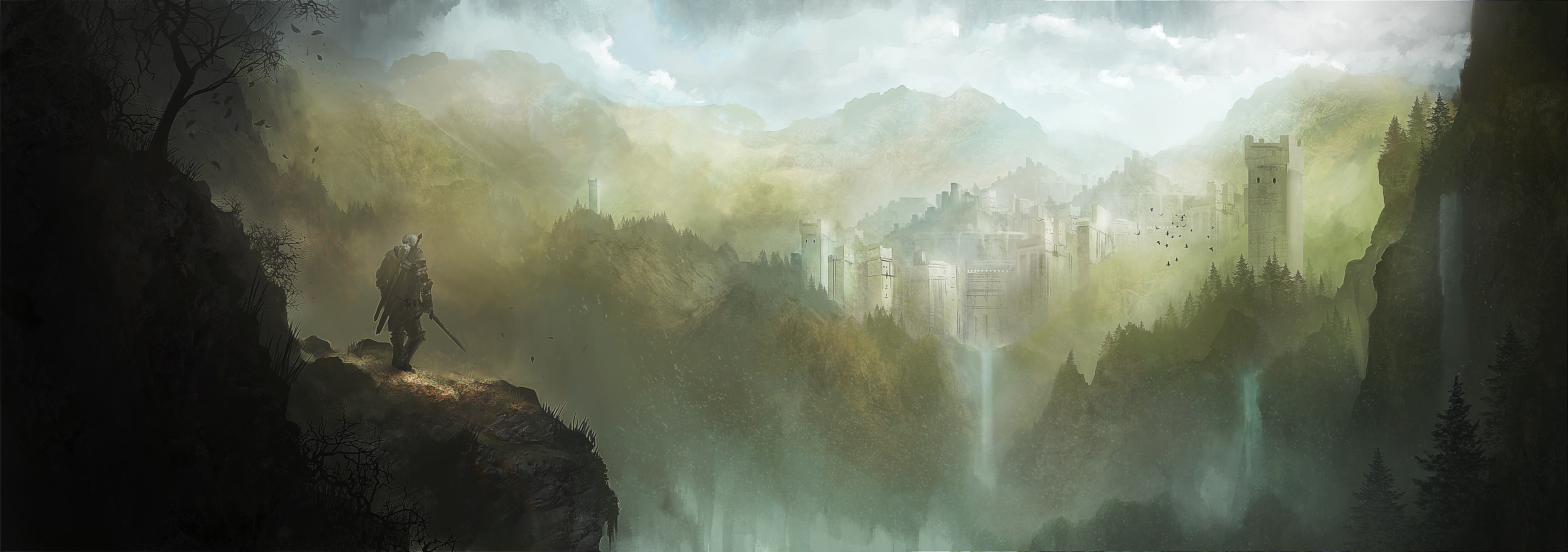 Handy-Wallpaper Landschaft, Wasserfall, Computerspiele, Großstadt, Der Hexer, Geralt Von Riva, The Witcher 3: Wild Hunt kostenlos herunterladen.