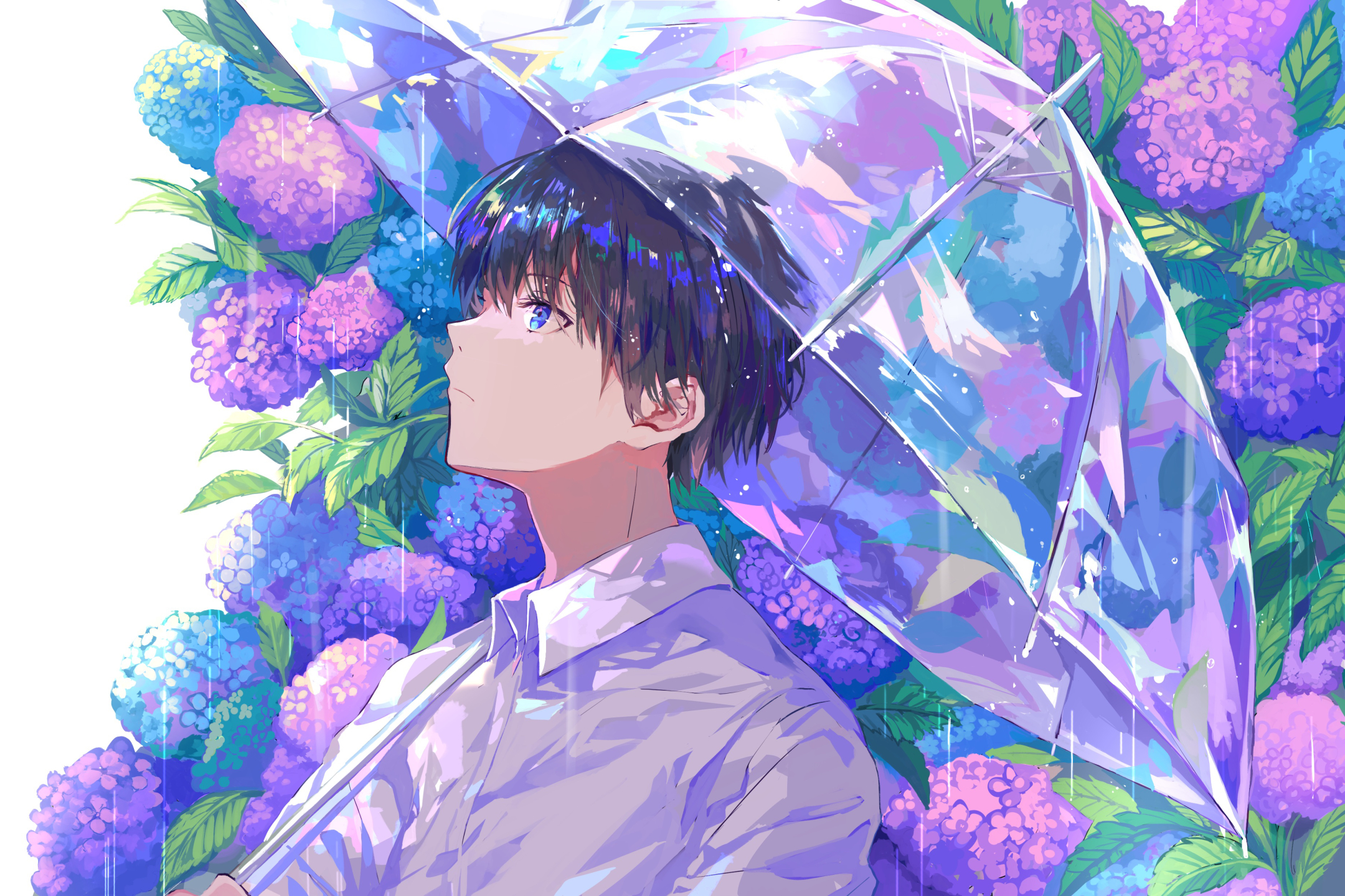 Laden Sie das Regen, Junge, Regenschirm, Animes-Bild kostenlos auf Ihren PC-Desktop herunter