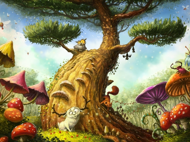 Download mobile wallpaper Fantasy, Forest, Tree, Mushroom for free.