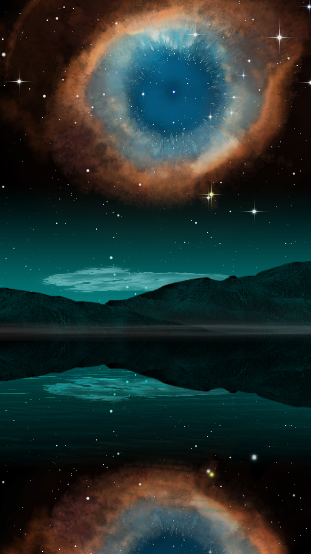 Download mobile wallpaper Landscape, Stars, Reflection, Nebula, Sci Fi, Planetary Ring for free.