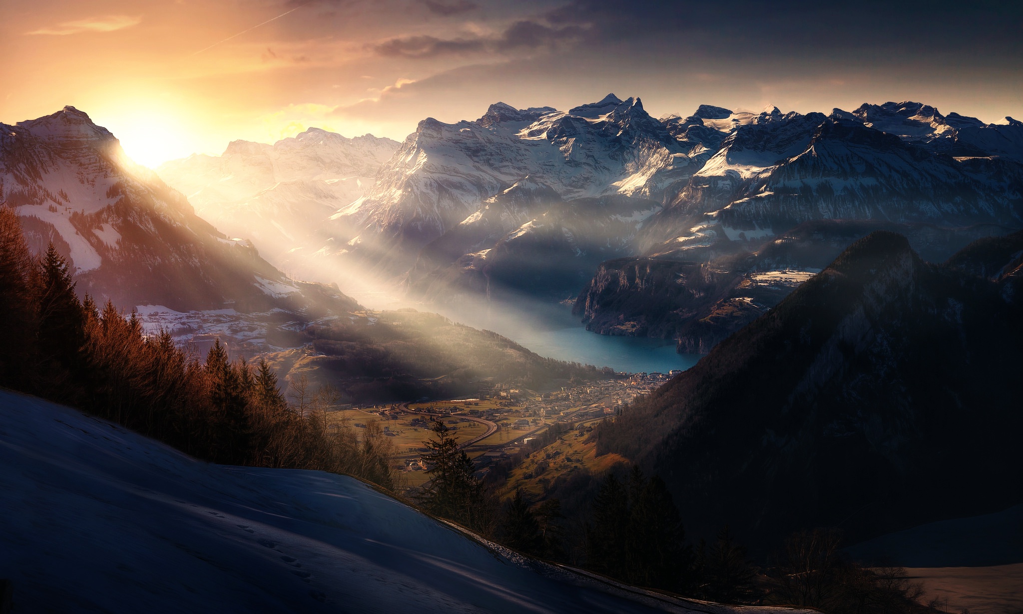 Free download wallpaper Landscape, Mountain, Lake, Photography, Sunbeam on your PC desktop