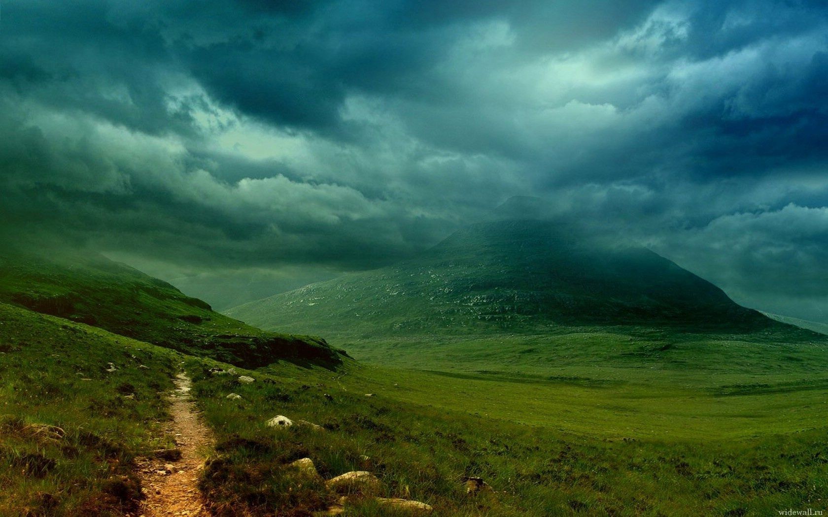 Download mobile wallpaper Top, Trail, Vertex, Mainly Cloudy, Clouds, Overcast, Path, Sky, Mountain, Nature, Grass for free.