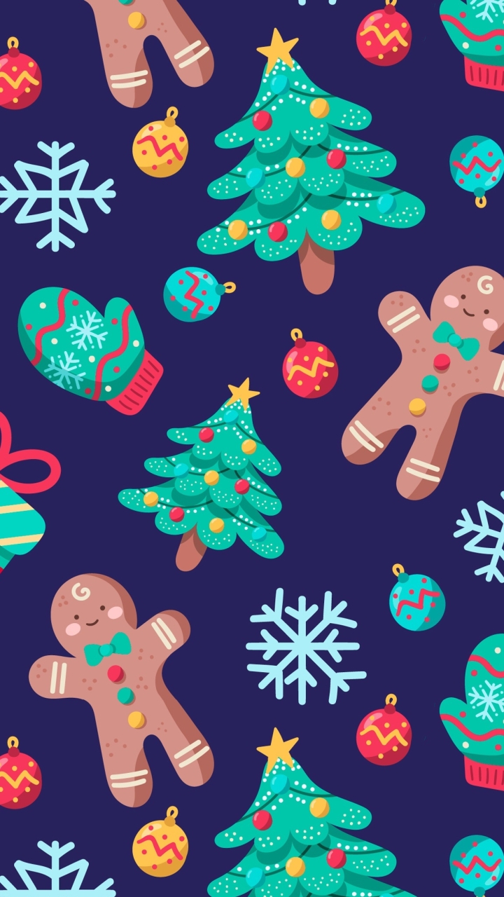 Handy-Wallpaper Feiertage, Schnee, Weihnachten, Muster, Geschenk, Weihnachtsbaum, Schneeflocke, Lebkuchen, Plätzchen kostenlos herunterladen.