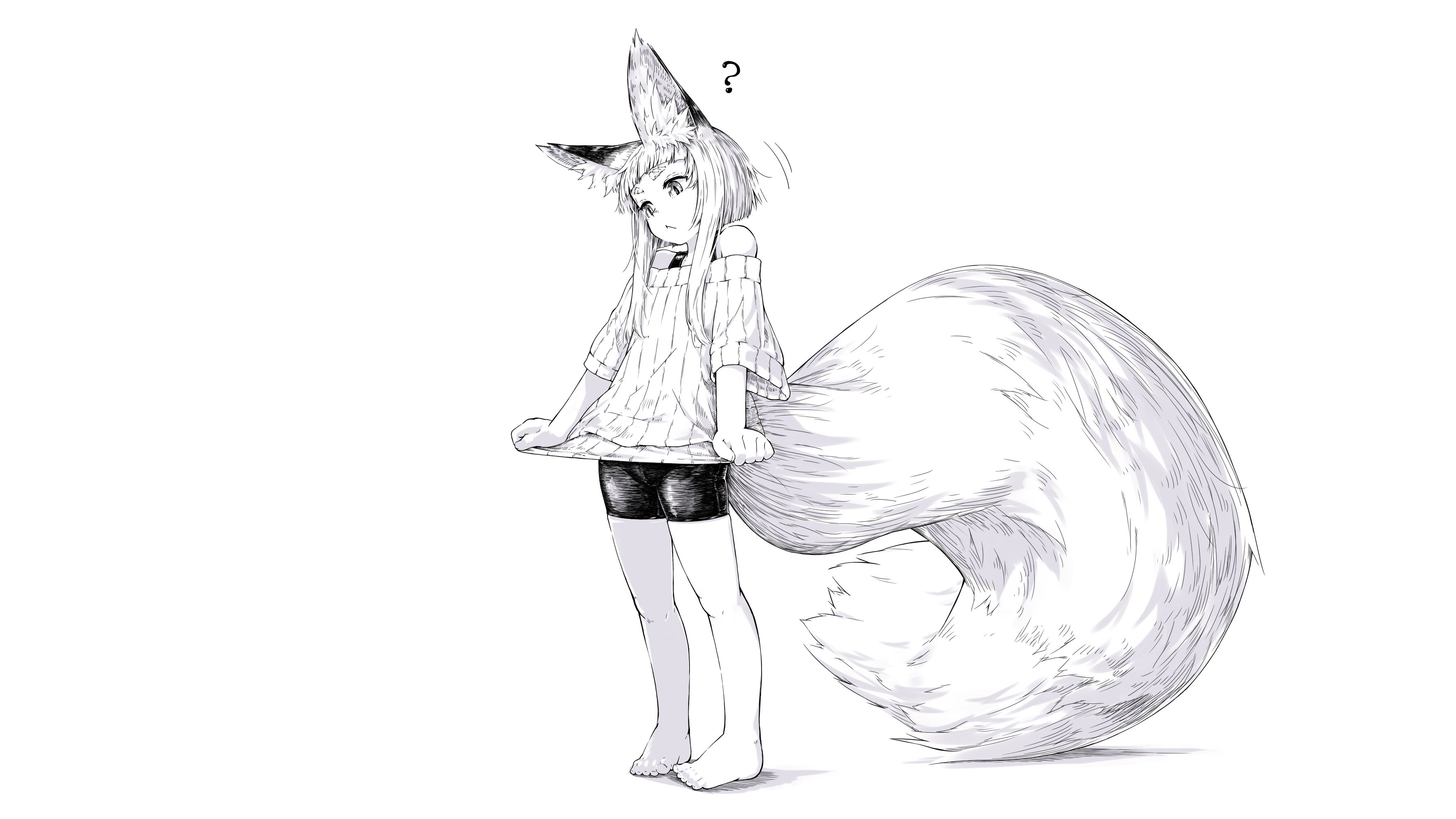 anime, original, animal ears, sweater, tail