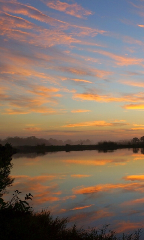 Download mobile wallpaper Landscape, Sky, Dawn, Usa, Lake, Reflection, Sunrise, Earth, Morning, Cloud, Florida for free.