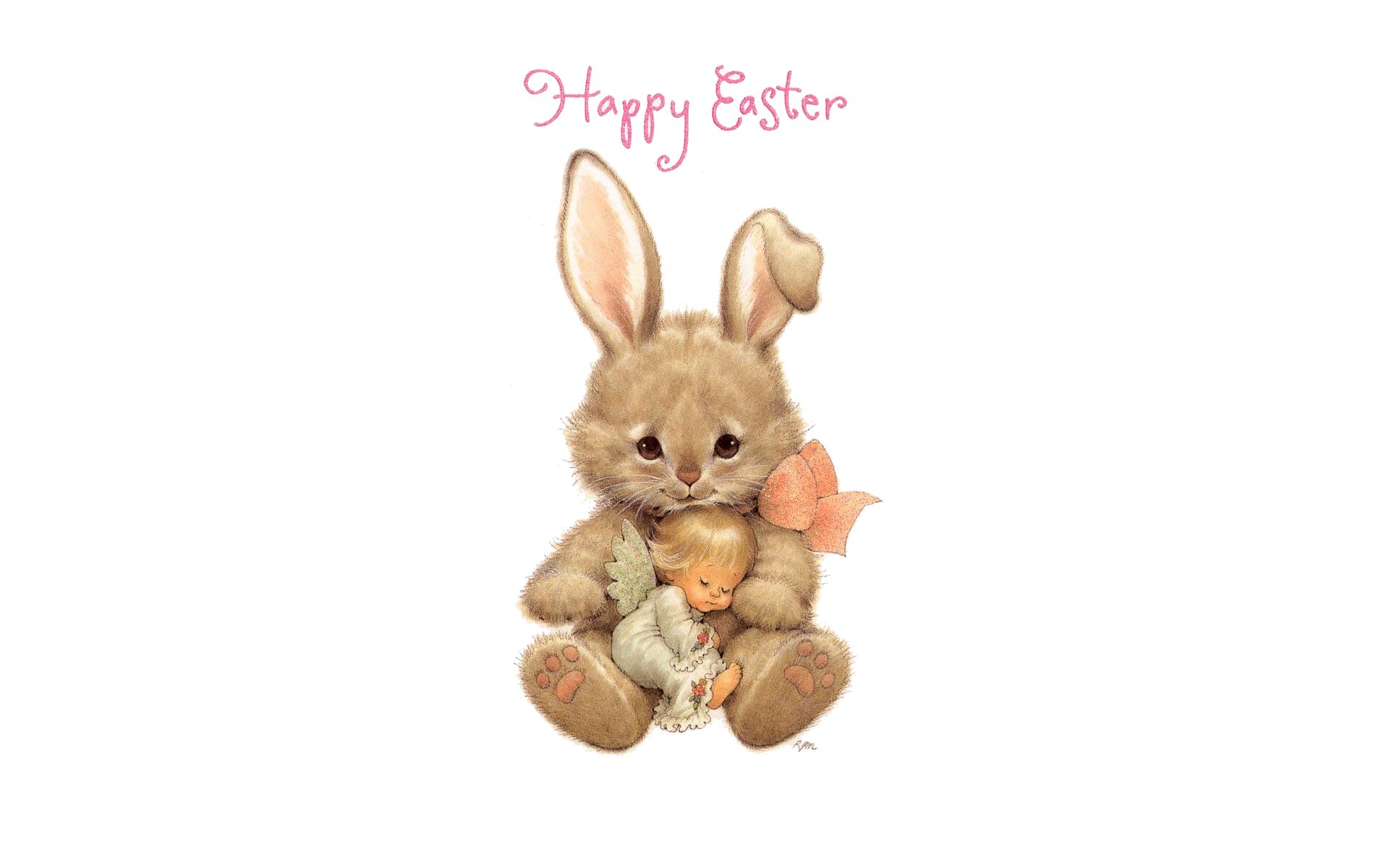 happy easter, holiday, easter, angel, bunny, child, little girl