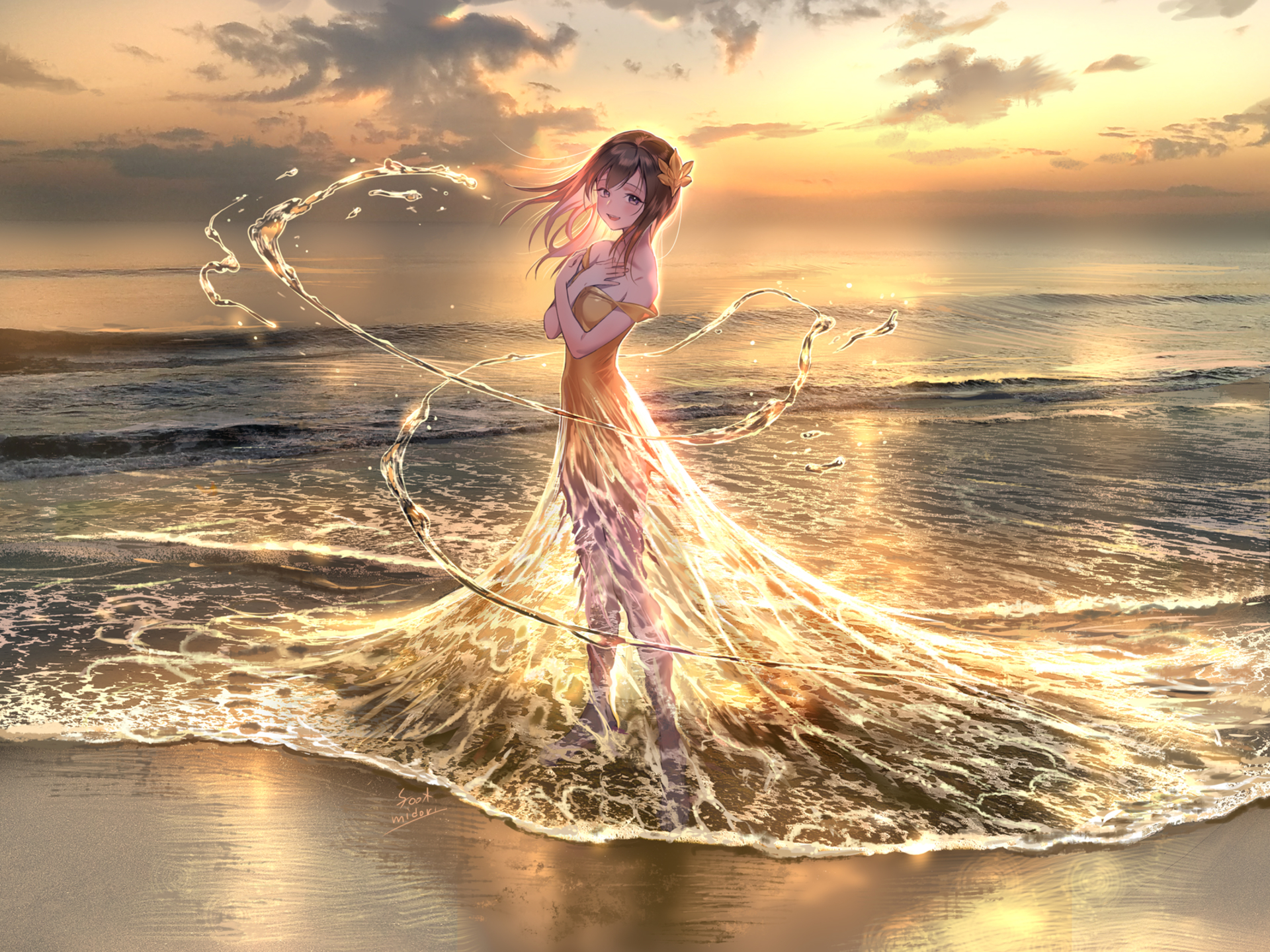 Free download wallpaper Anime, Sunset, Beach, Original on your PC desktop