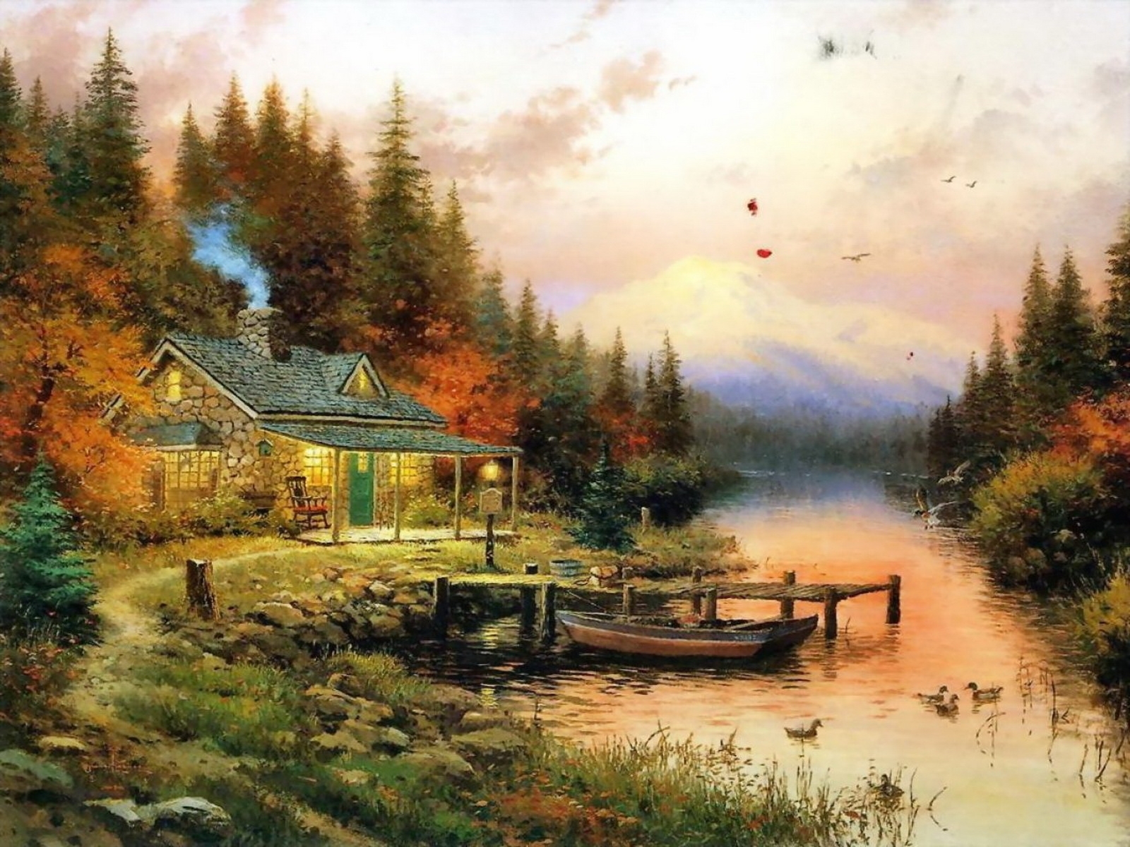 Free download wallpaper Landscape, Water, Houses, Rivers, Art on your PC desktop
