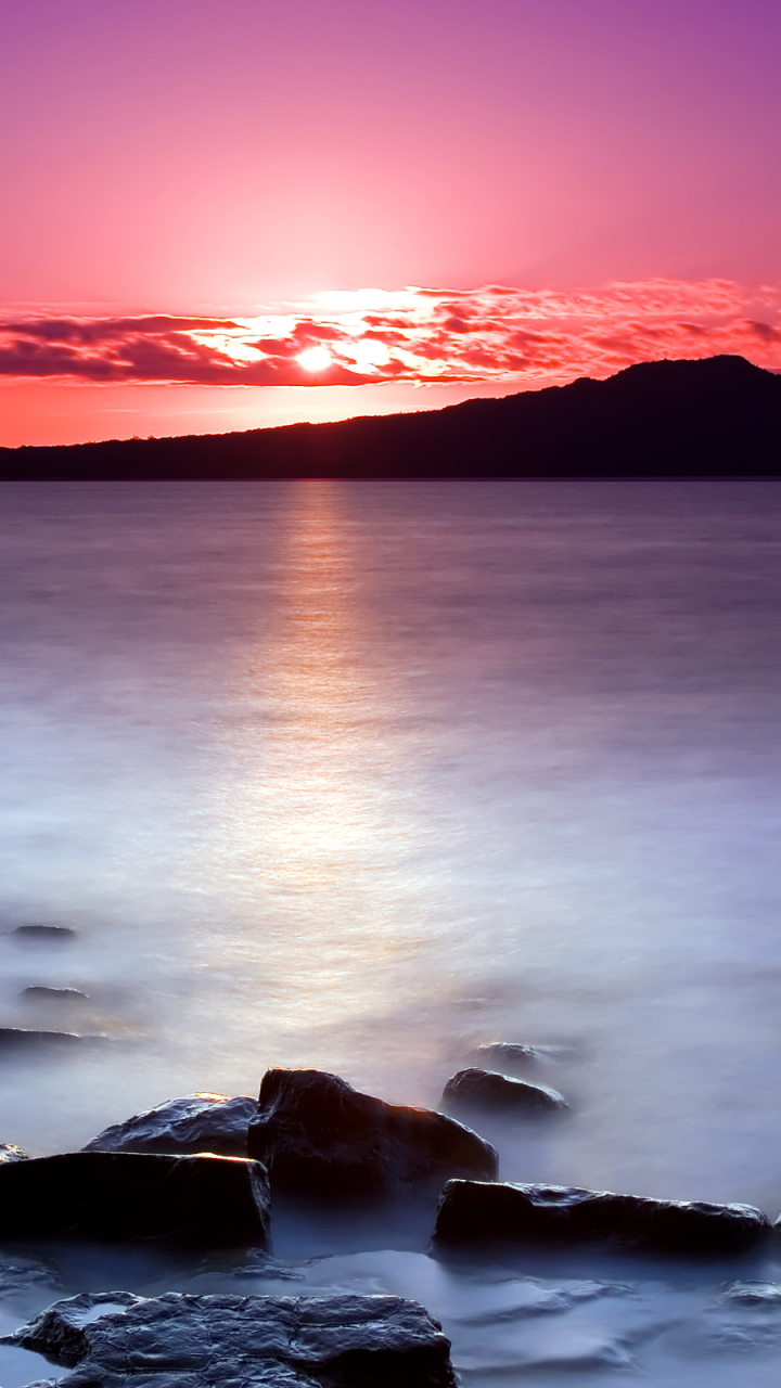 Download mobile wallpaper Landscape, Nature, Water, Sunset, Mountain, Sunrise, Earth, Cloud for free.