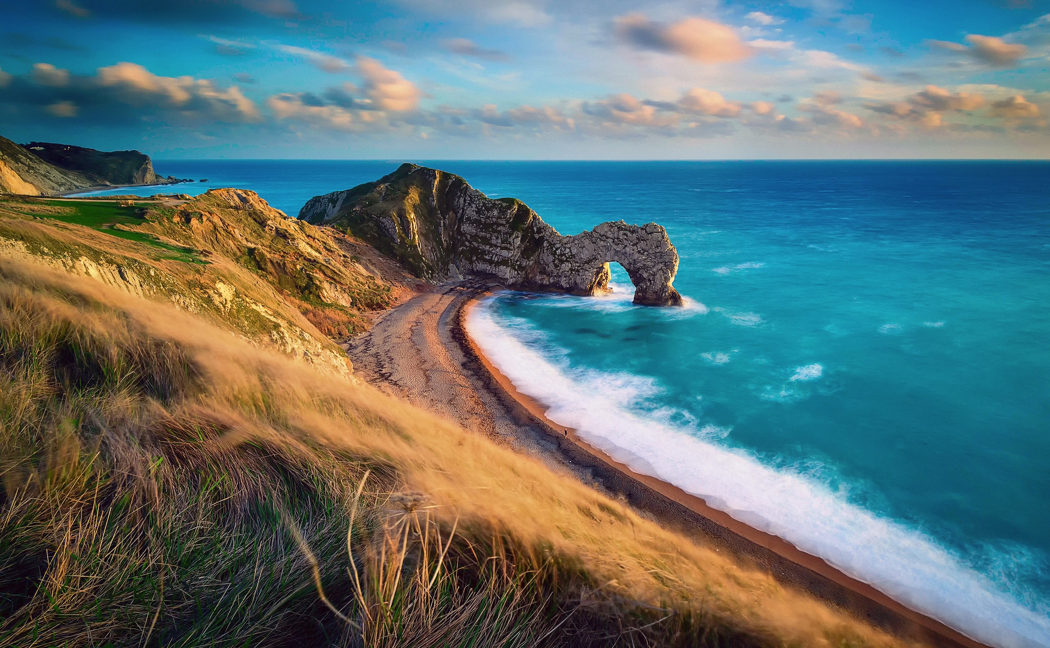 Download mobile wallpaper Sea, Horizon, Ocean, Earth, England, Durdle Door, Dorset for free.