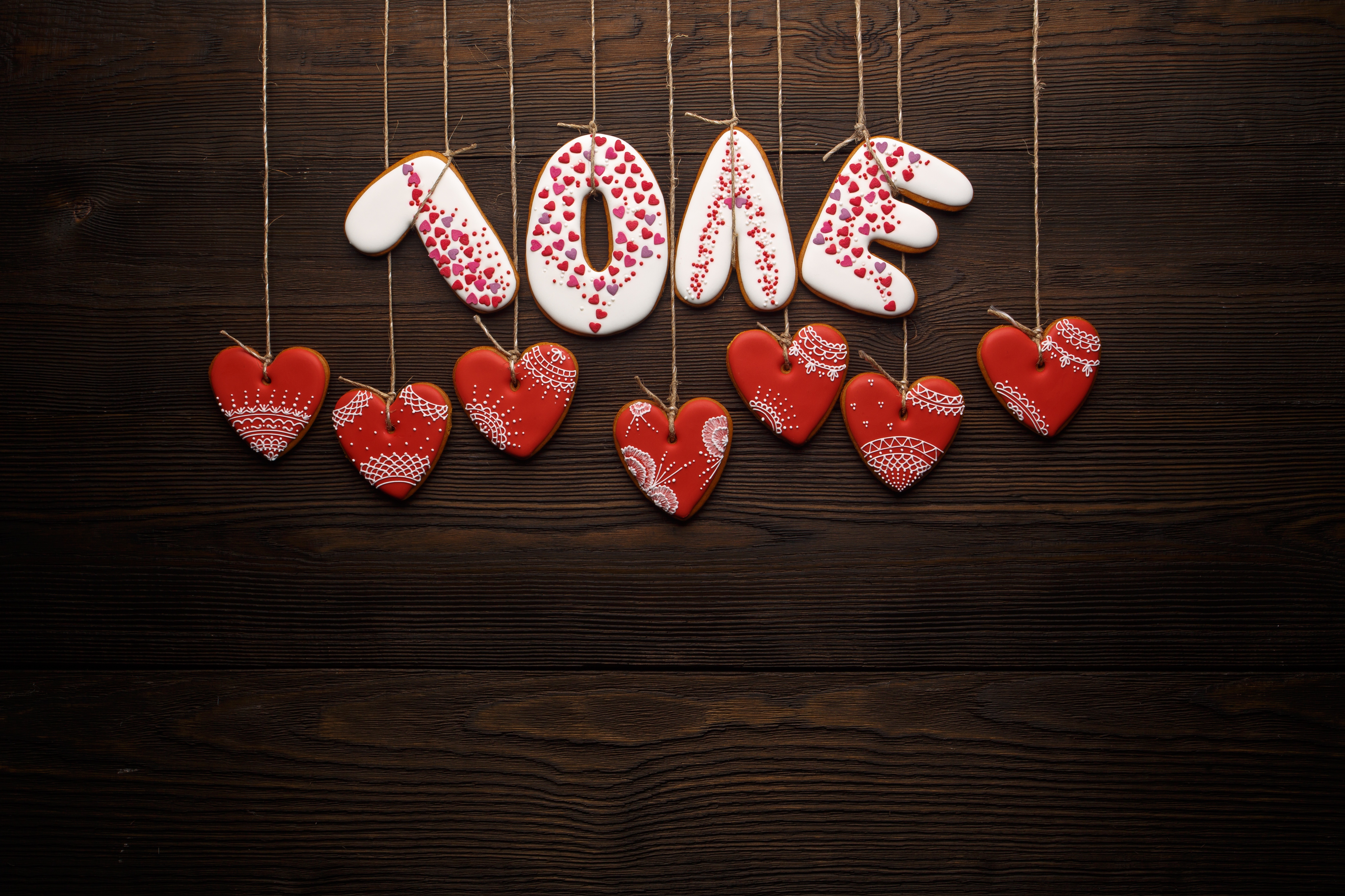 Скачати мобільні шпалери День Святого Валентина, Печиво, Свято, Кохання, Серце, Романтичний безкоштовно.