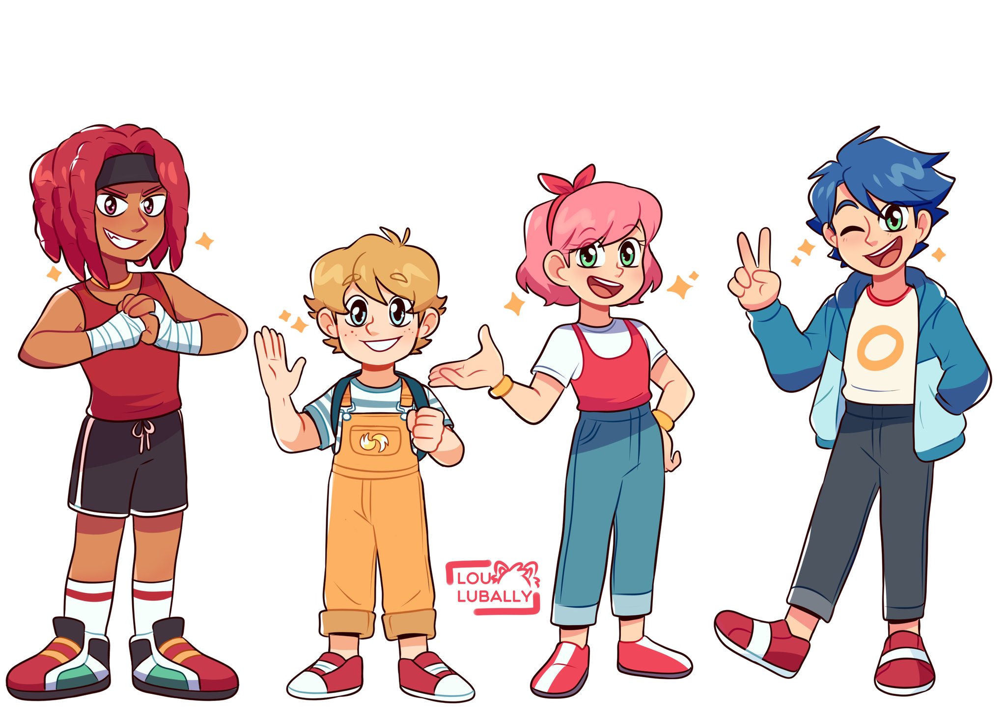 video game, sonic the hedgehog, amy rose, blue hair, humanized, knuckles the echidna, miles 'tails' prower, pink hair, red hair, wink, sonic
