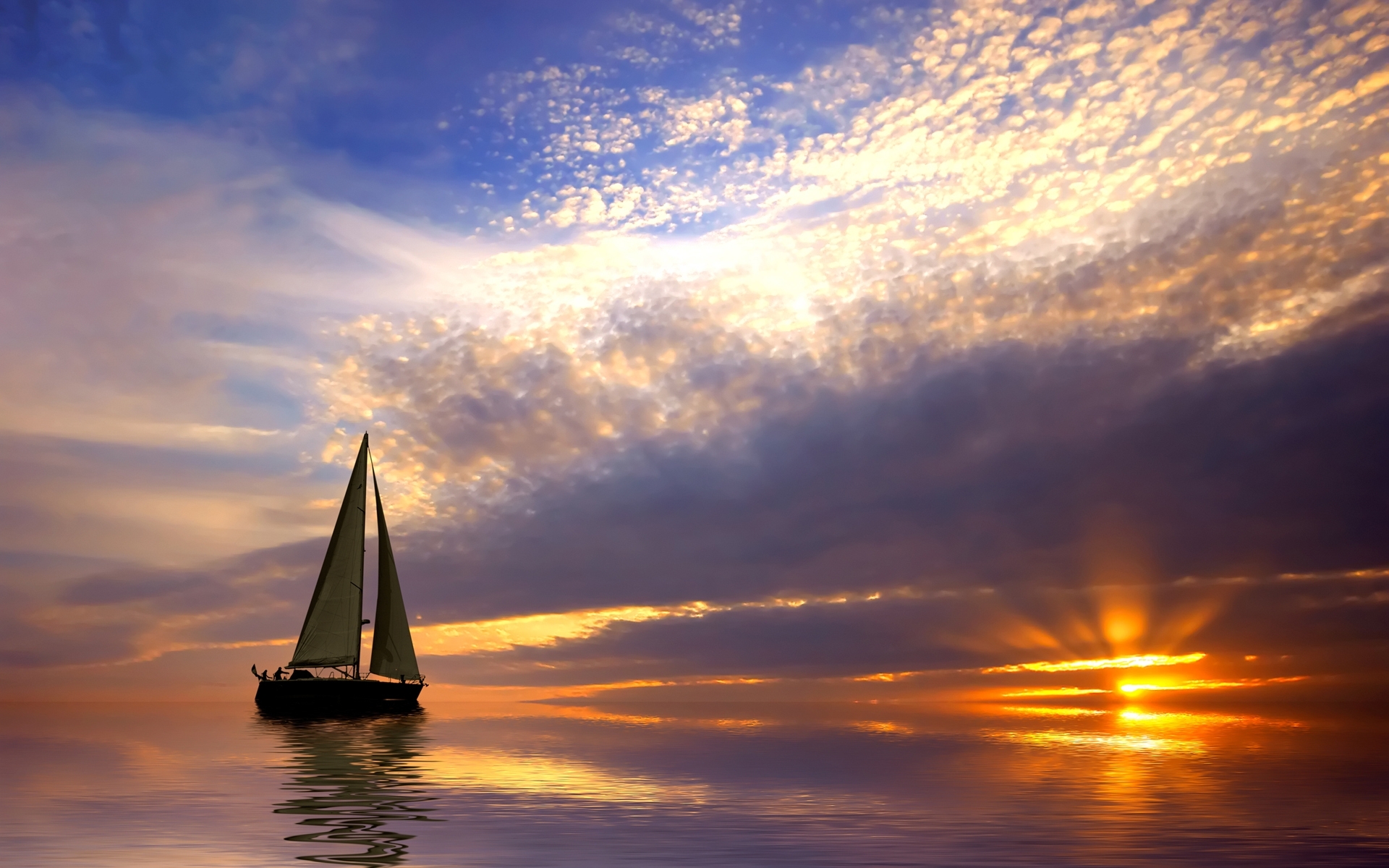 PCデスクトップに輸送, 日没, 風景, 海, ヨット画像を無料でダウンロード